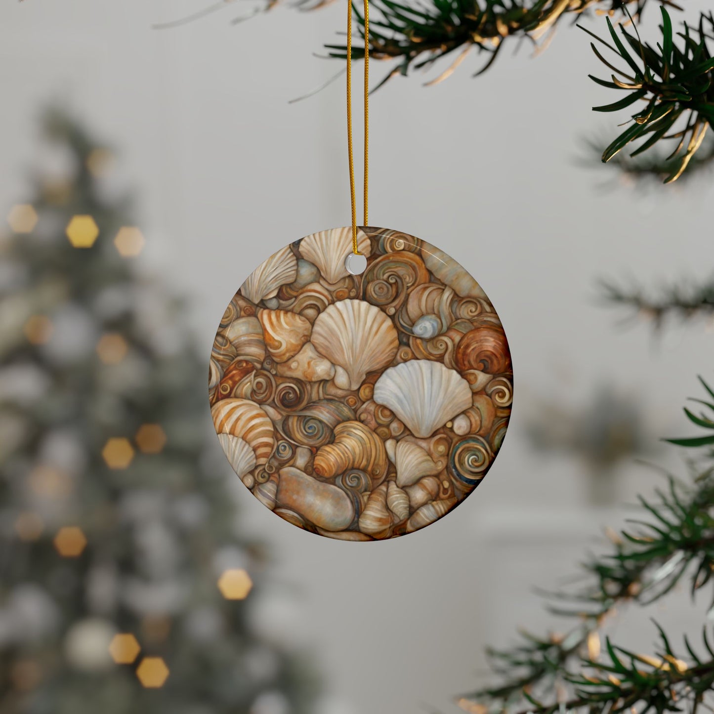 Shell Collection 3" Ceramic Ornaments, 2-Side Print, (1pc, 10pcs)