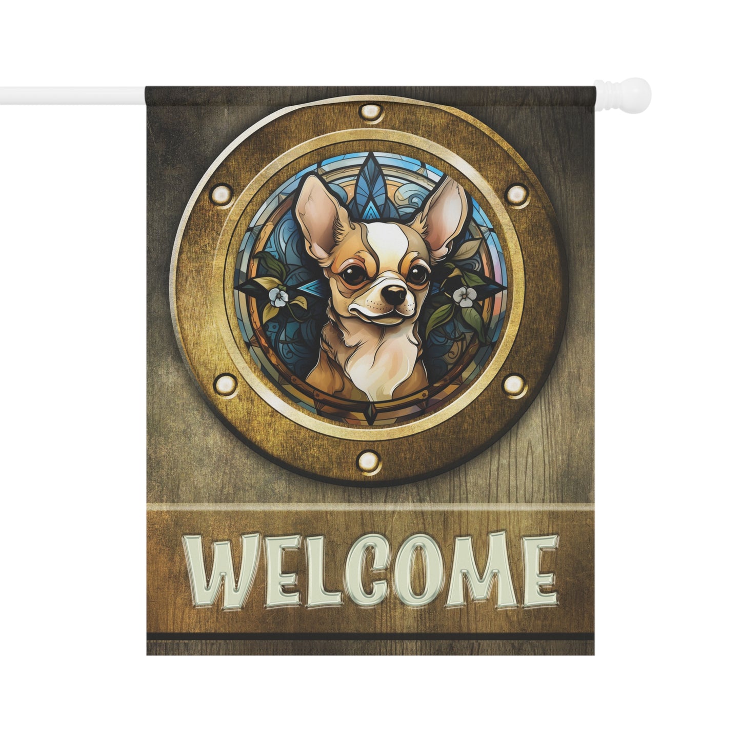 Chihuahua in Port Hole Welcome 2-Sided Garden & House Flag/Banner