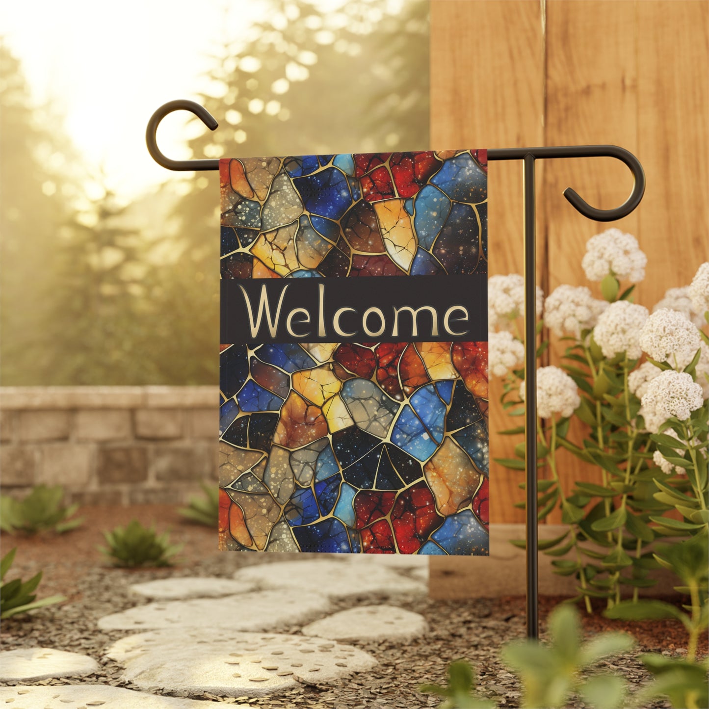 Rich Colors Stained Glass Welcome 2-Sided Garden & House Banner