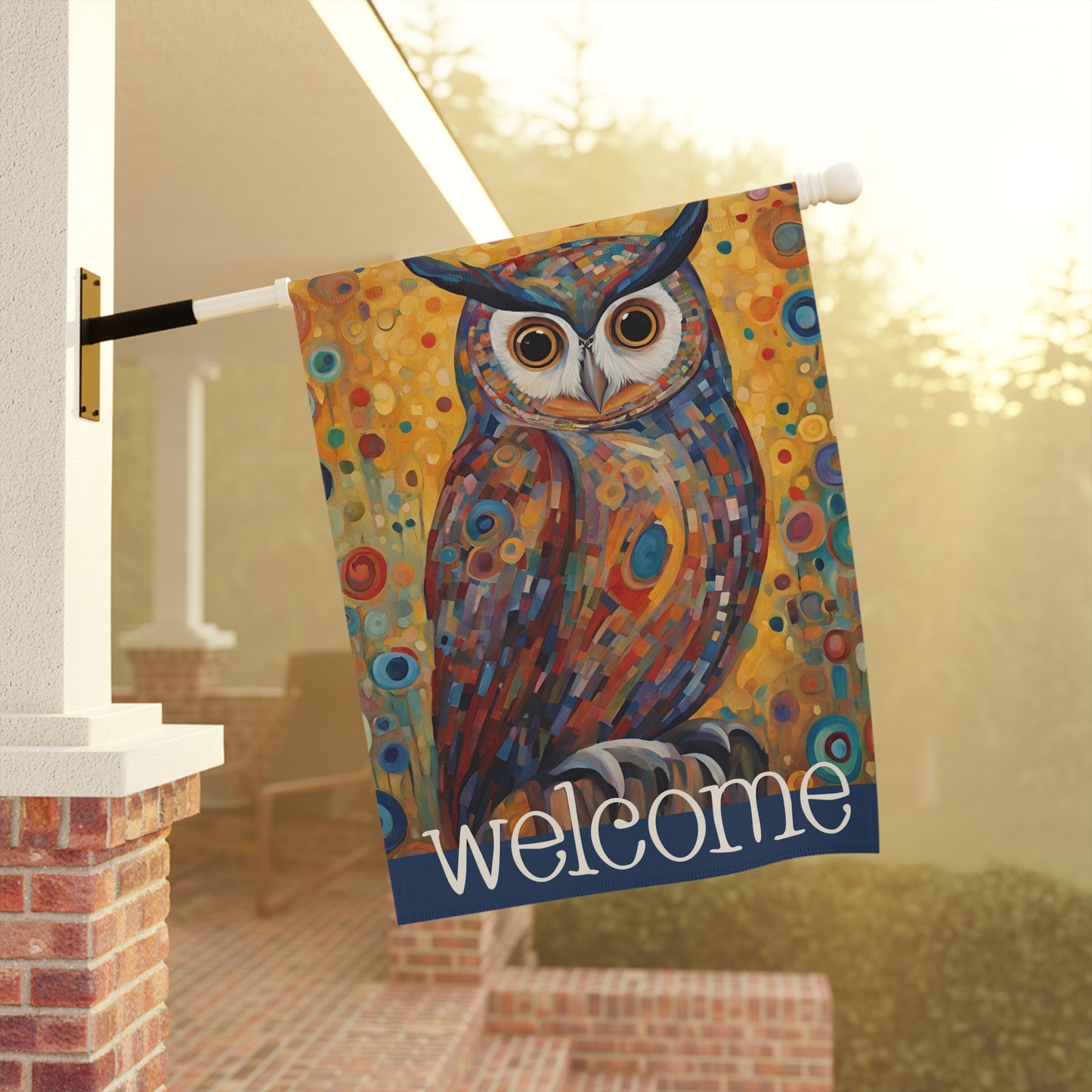 Colorful Owl Welcome 2-Sided Garden & House Flag/Banner