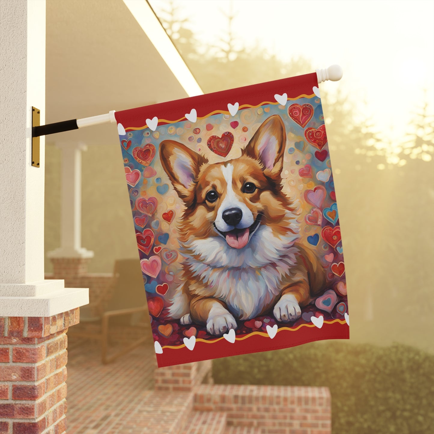Corgi Valentine 2-Sided Garden & House Flag/Banner