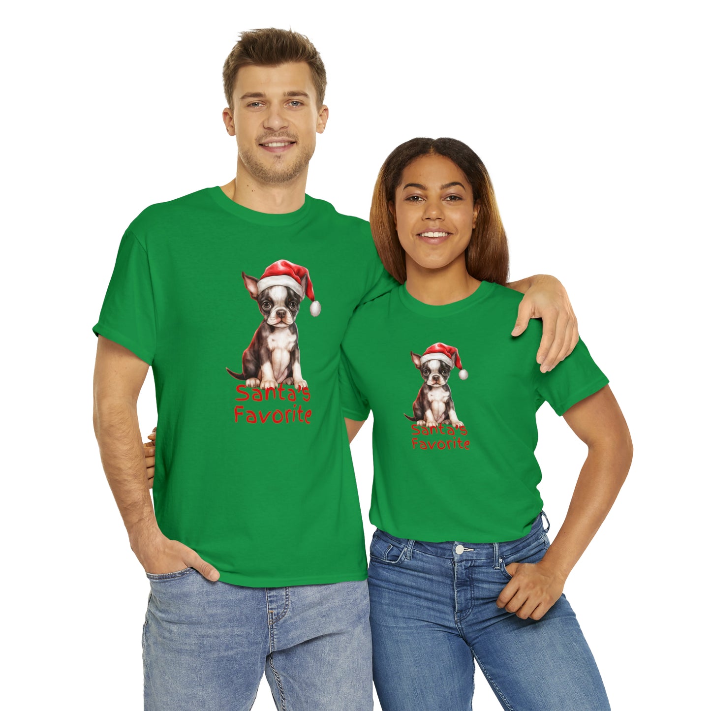 Santa's Favorite Boston Terrier Pup Unisex Heavy Cotton Tee