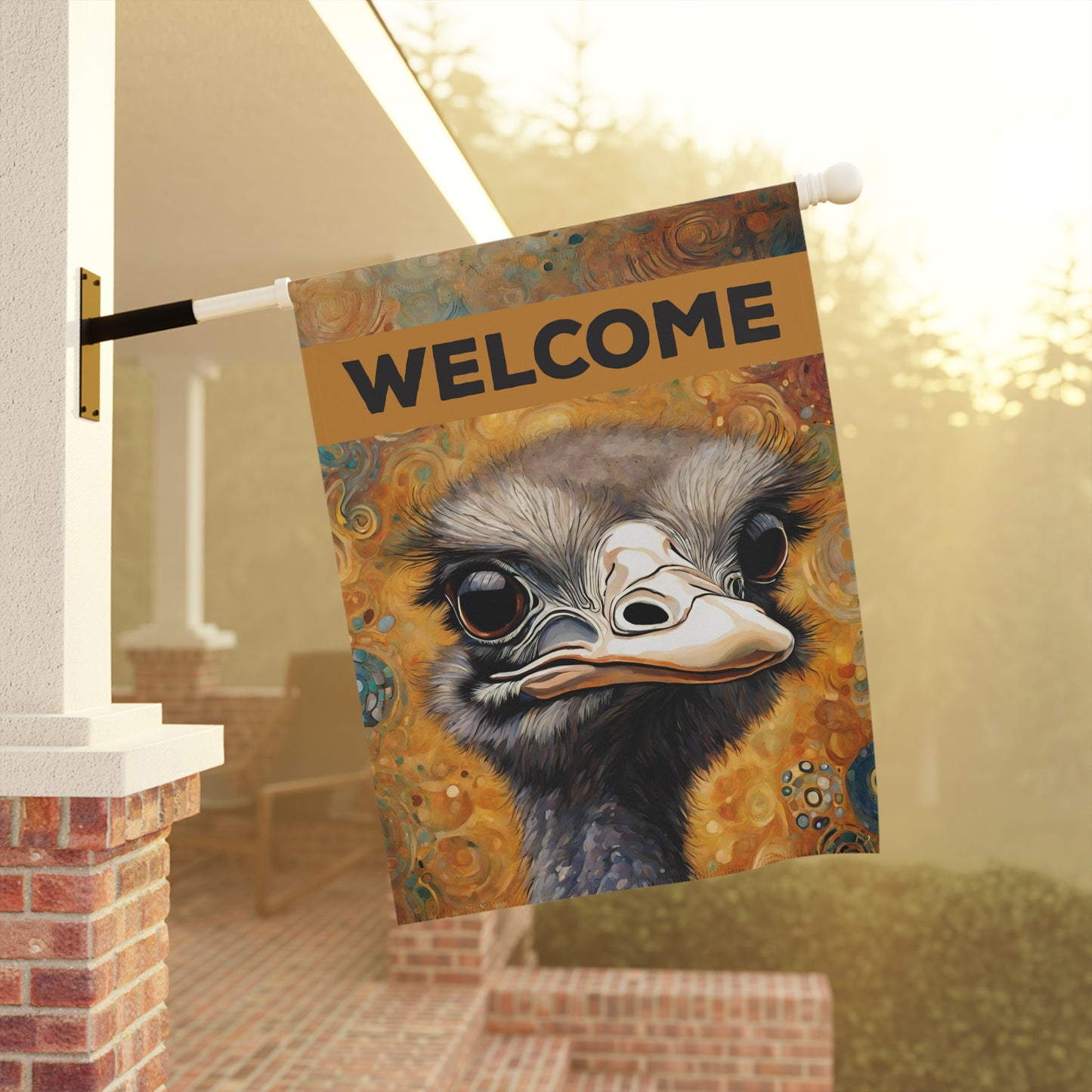 Ostrich Welcome 2-Sided Garden & House Flag/Banner