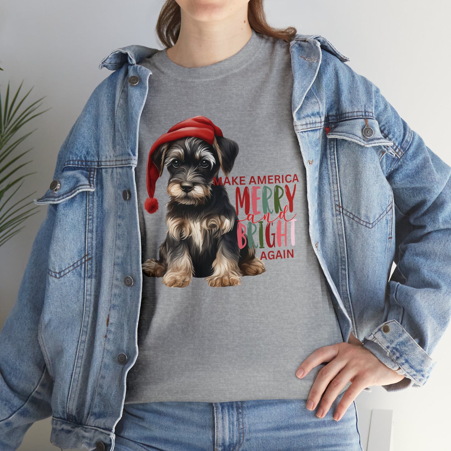 Santa Dog Make America Merry & Bright Again Unisex Heavy Cotton Tee