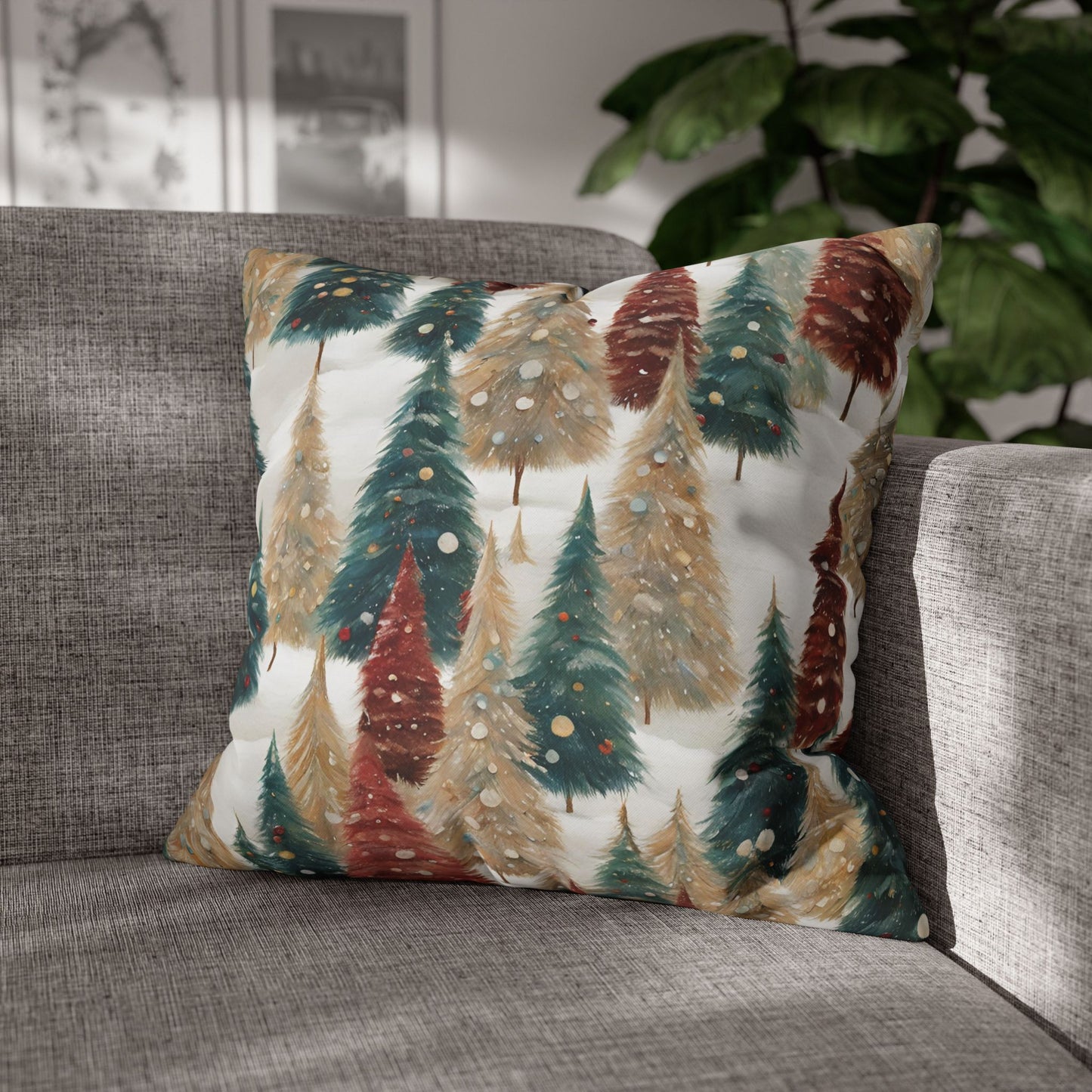 Pines in the Snow Square Poly Canvas Pillowcase