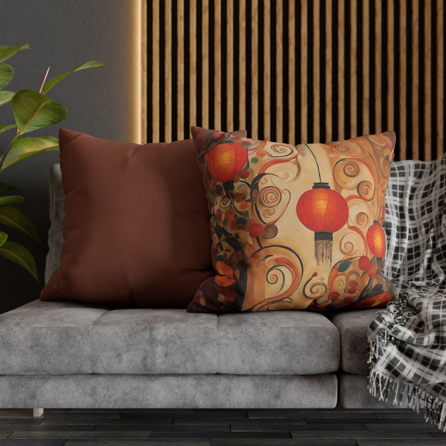 Lanterns & Swirls Square Poly Canvas Pillowcase