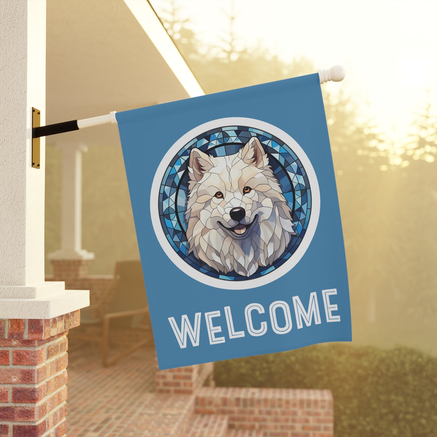 Samoyed Welcome @-Sided Garden & House Flag/Banner