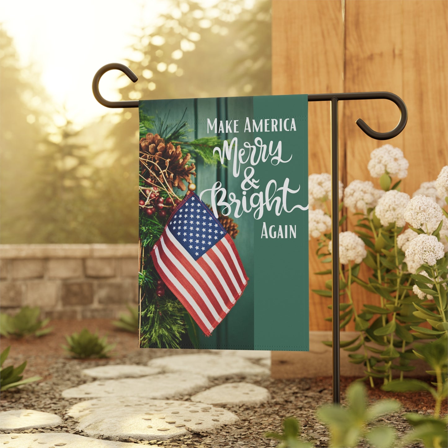 Make America Merry & Bright Again American Flag 2-Sided Garden Banner