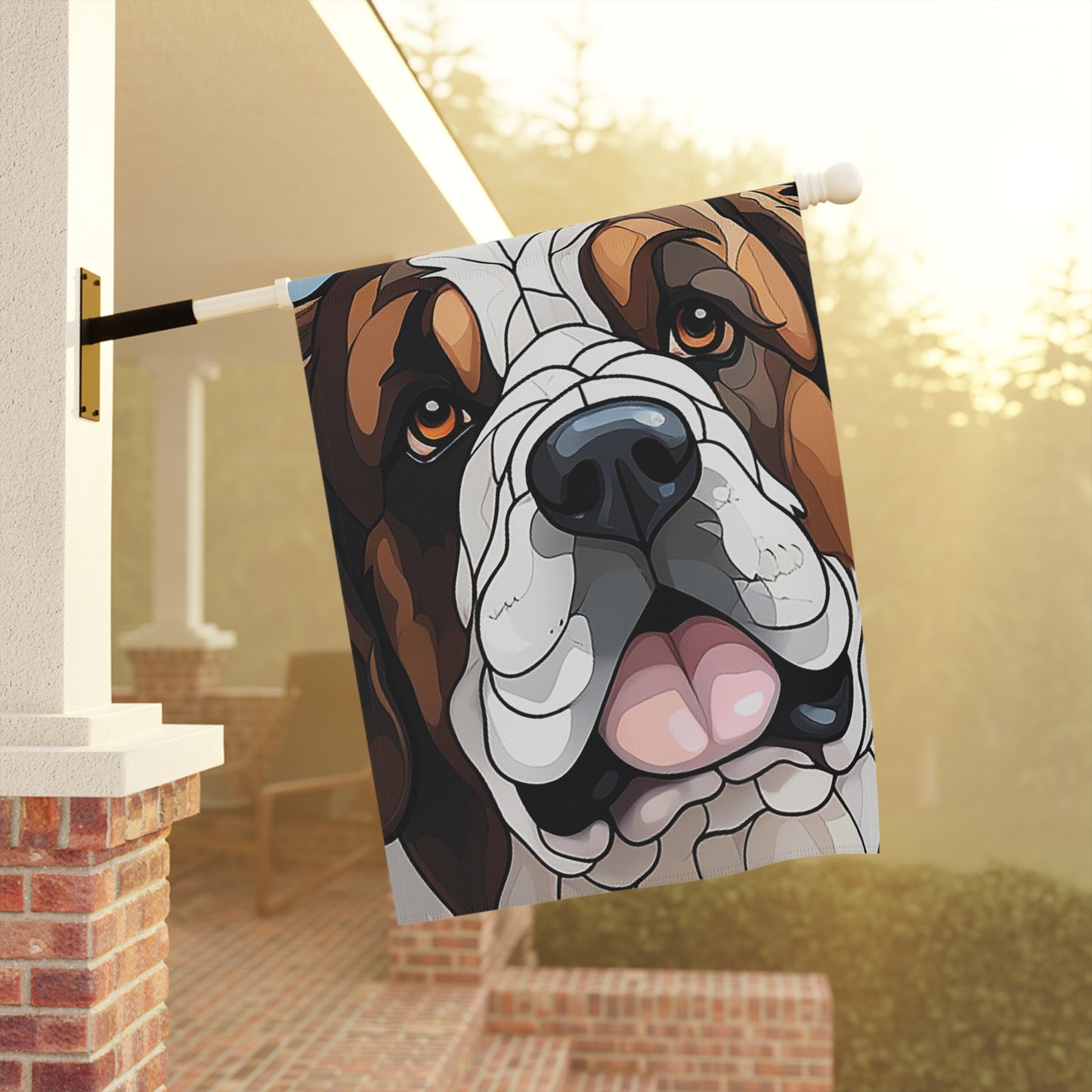 Saint Bernard Face Stained Glass Look 2-Sided Garden & House Flag/Banner