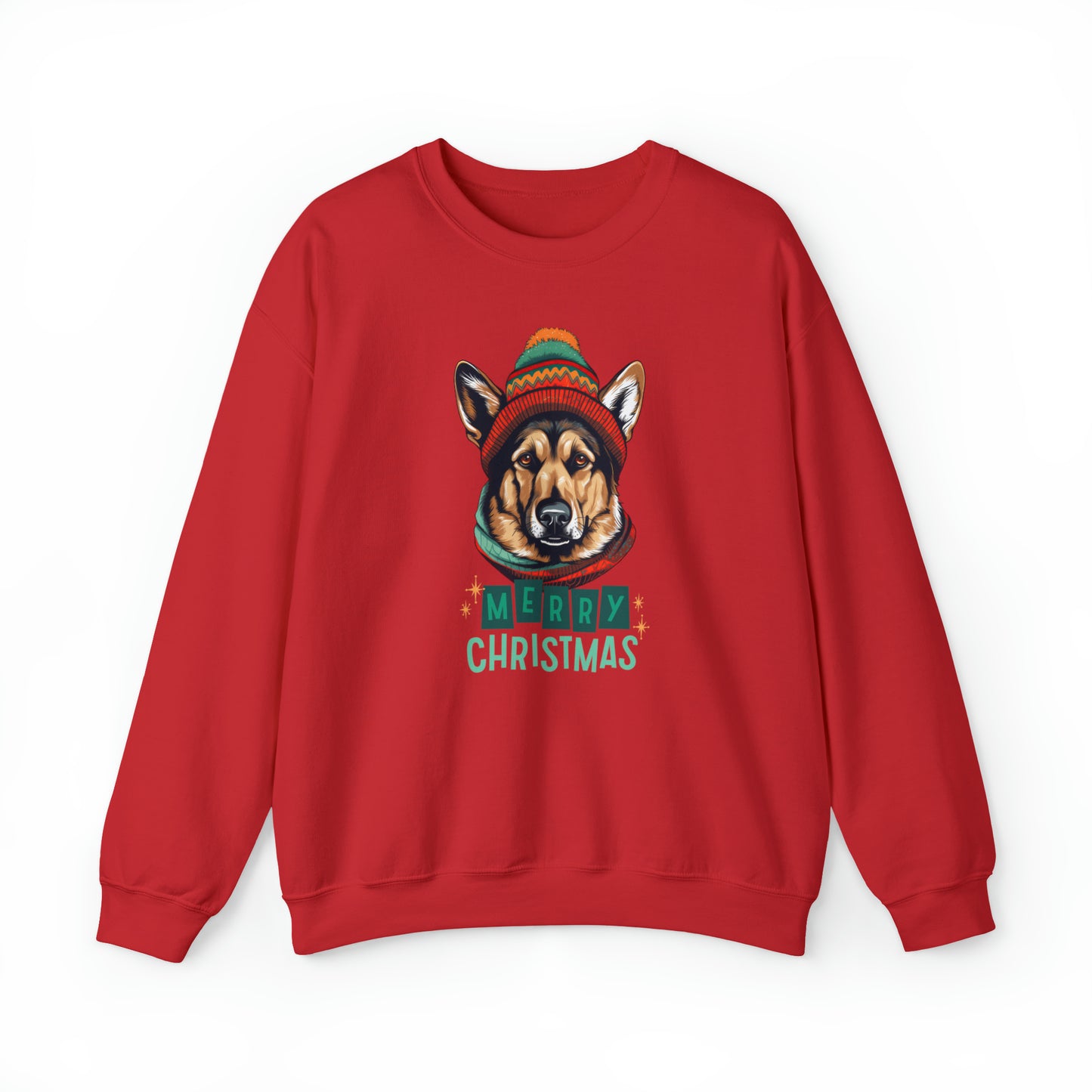 German Shepherd In Hat & Scarf Merry Christmas Unisex Heavy Blend™ Crewneck Sweatshirt