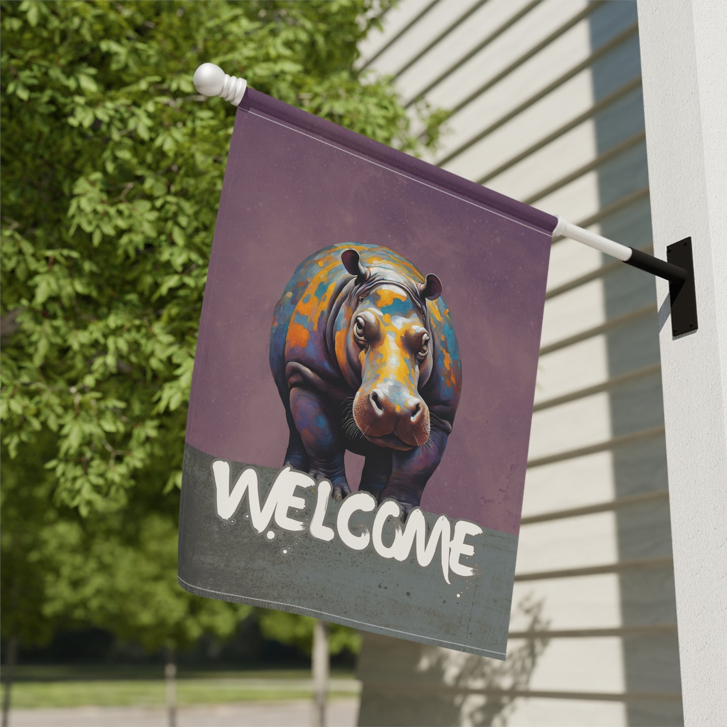 Hippo Welcome 2-Sided Garden & House Flag/Banner