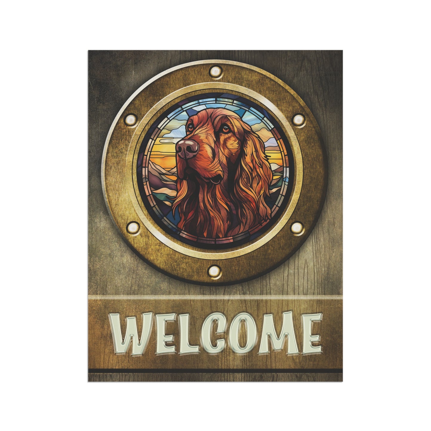 Irish Setter in Port Hole Welcome 2-Sided Garden & House Flag/Banner