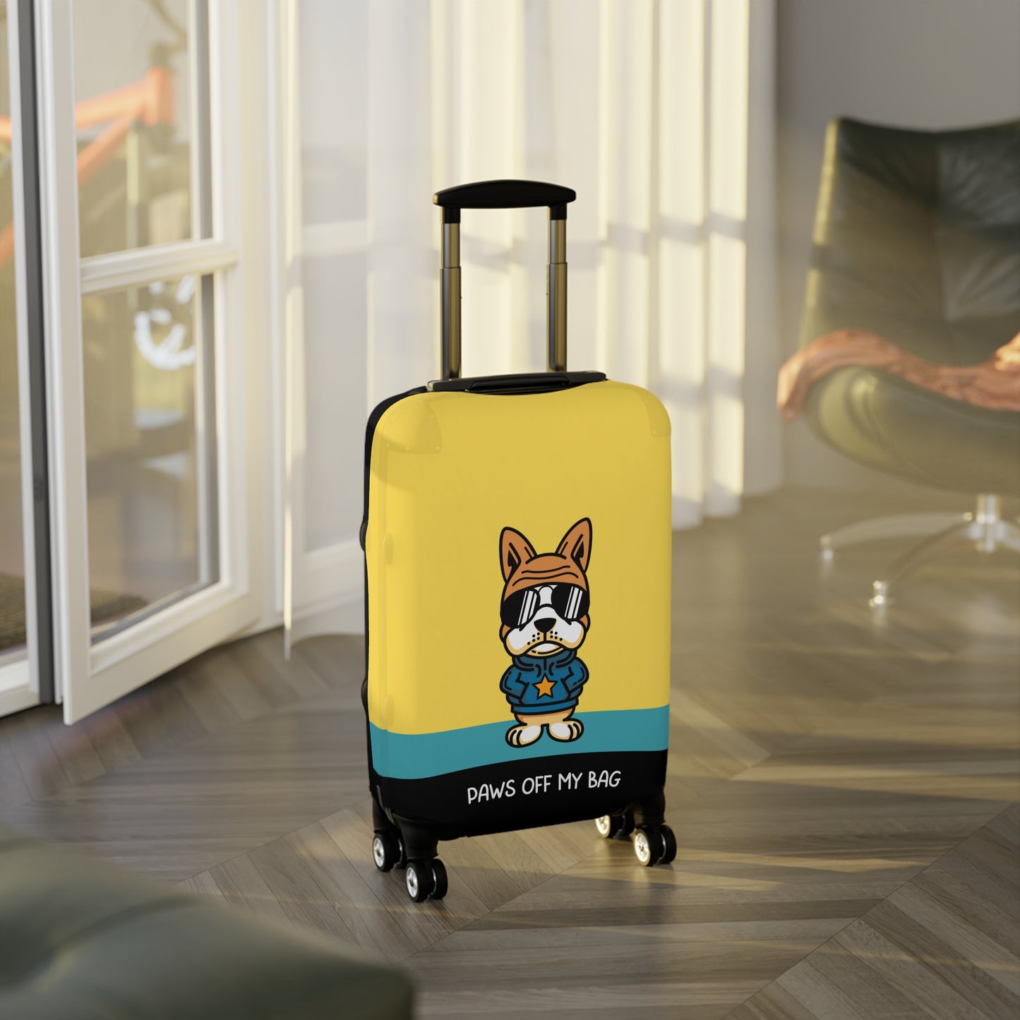 Dog in Glasses on Yellow Paws Off My Bag Luggage Cover