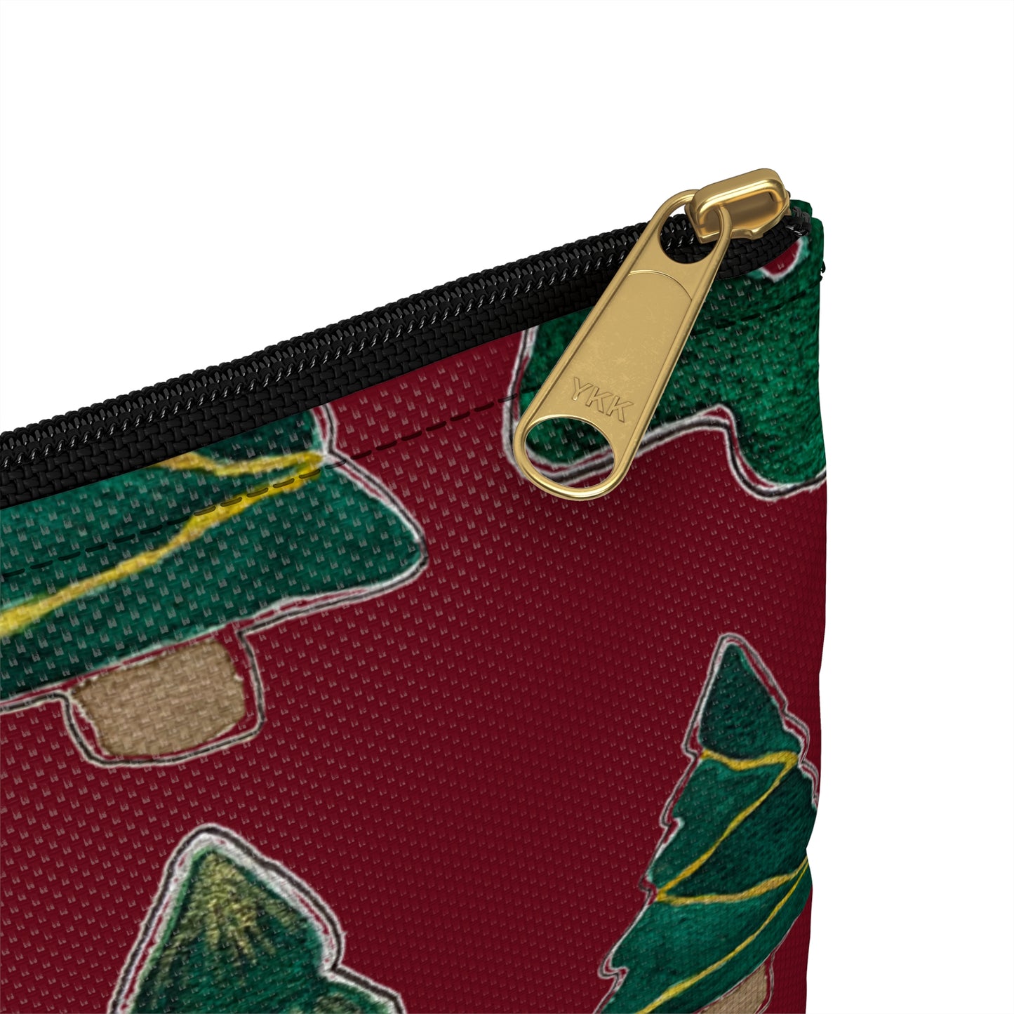 Christmas Tree Cutouts on Maroon Accessory Pouch