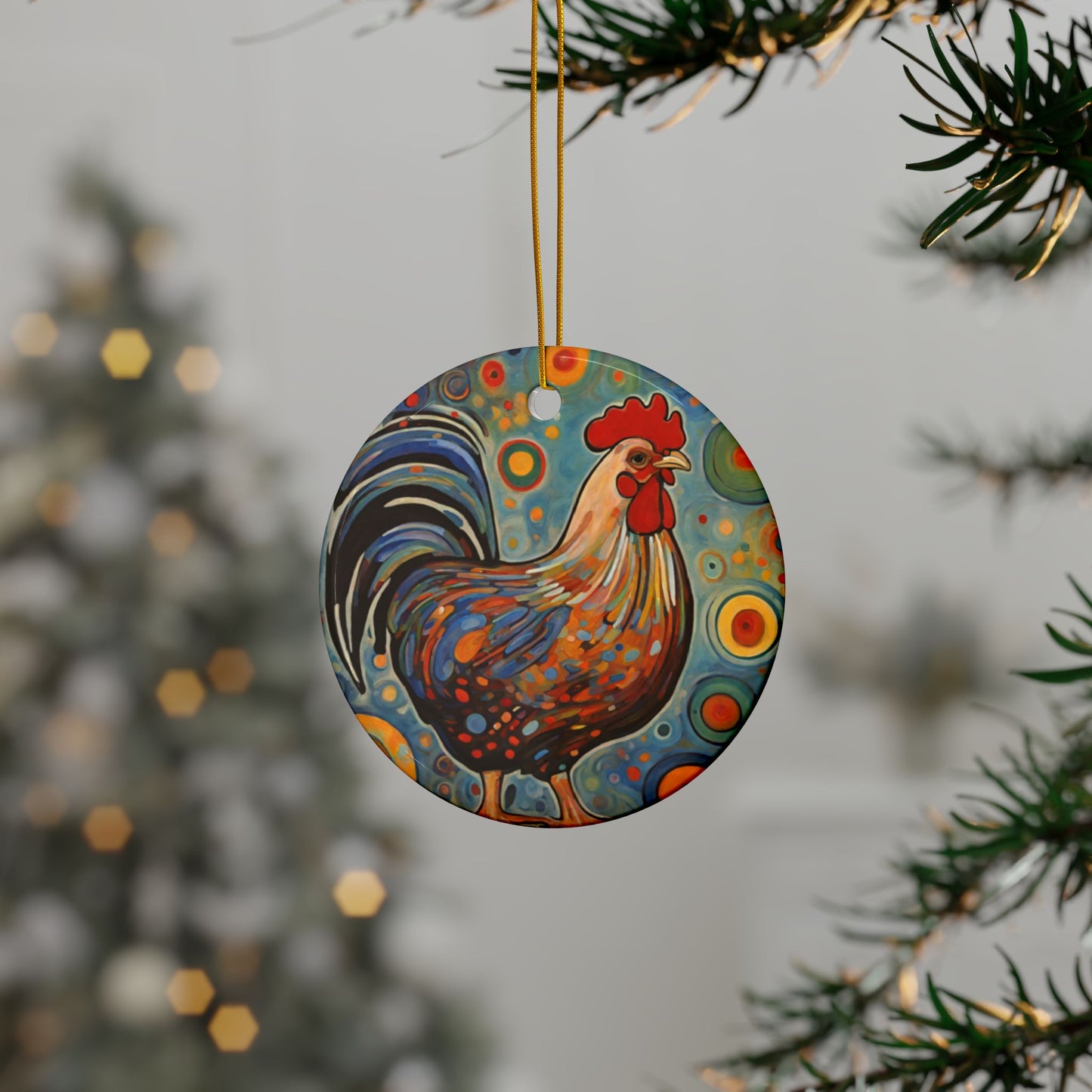 Colorful Chicken 3" Ceramic Ornaments, 2-Side Print, (1pc, 10pcs)