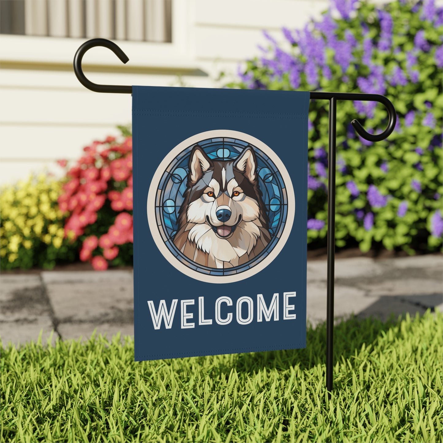 Alaskan Malamute Welcome 2-Sided Garden & House Flag/Banner