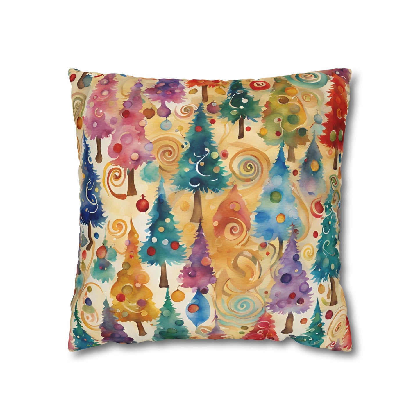 Colorful Christmas Trees Square Poly Canvas Pillowcase