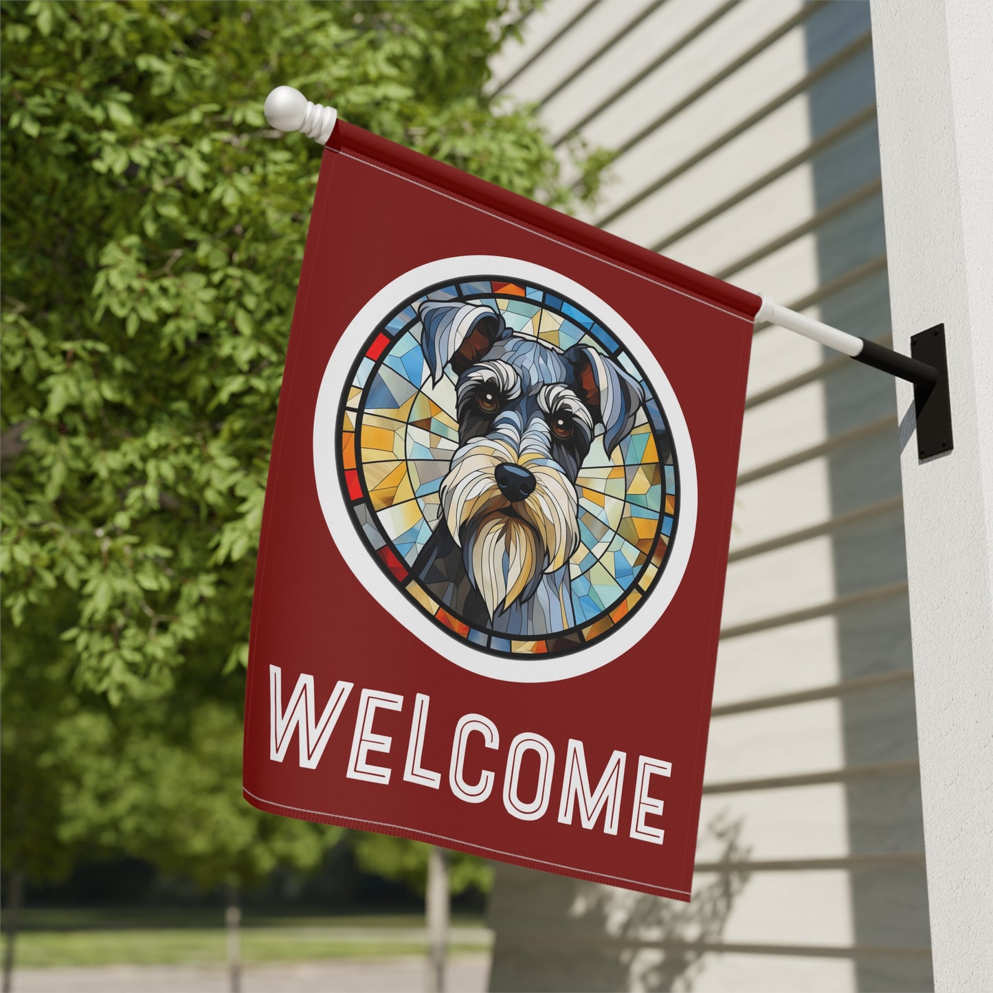 Miniature Schnauzer Welcome 2-Sided Garden & House Flag/Banner