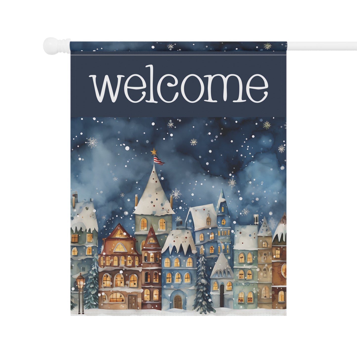 Winter Town Welcome 2-Sided Garden & House Flag/Banner