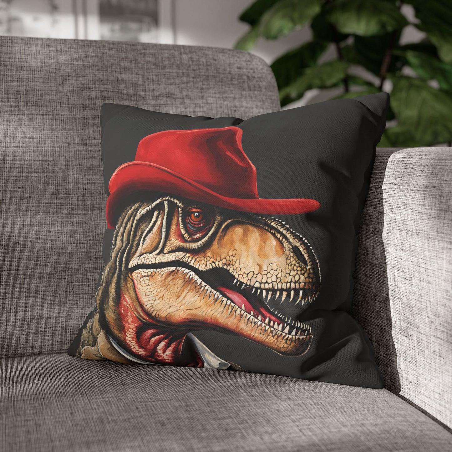 Red Hat T-Rex Square Poly Canvas Pillowcase