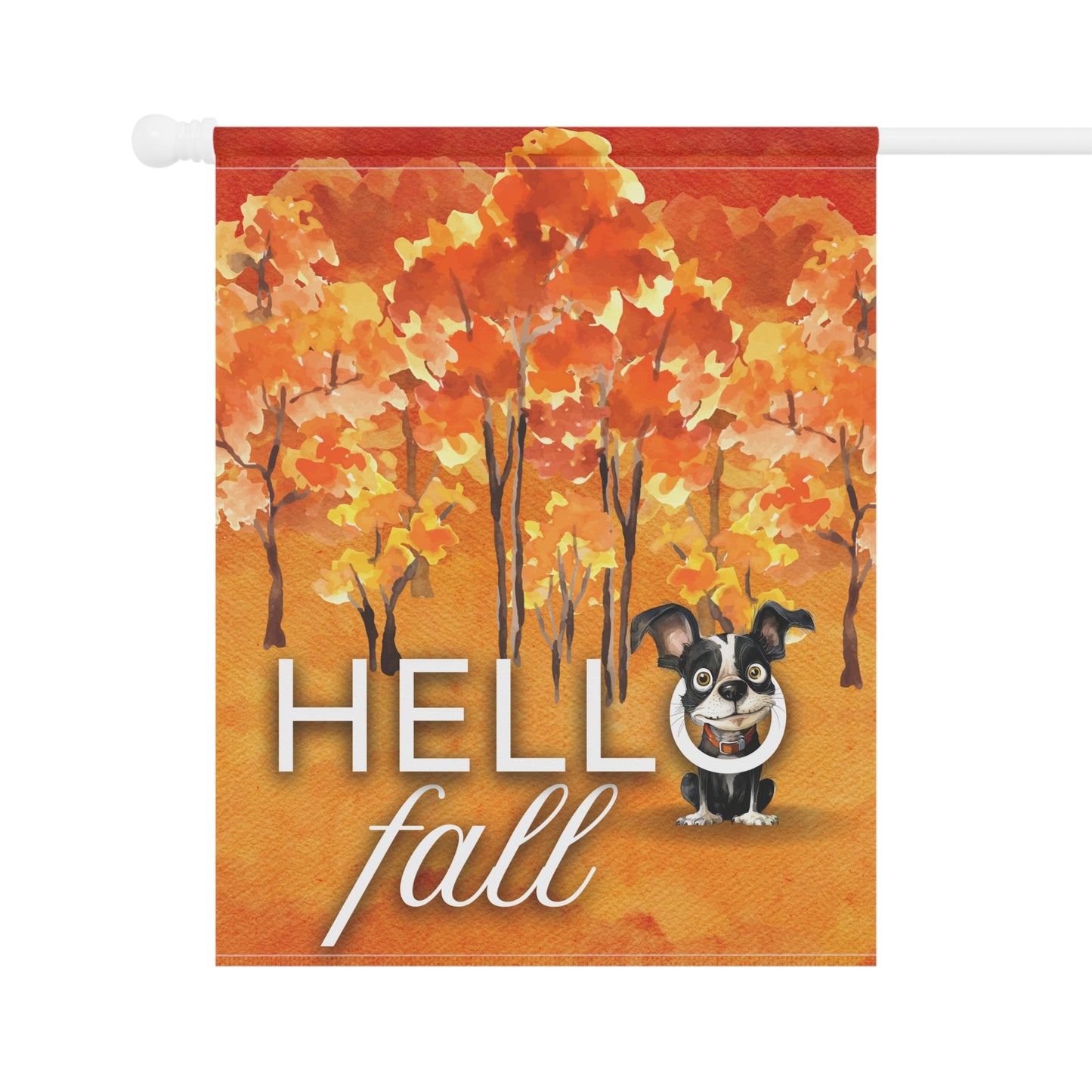 Boston Terrier Hello Fall 2-Sided Garden & House Flag/Banner