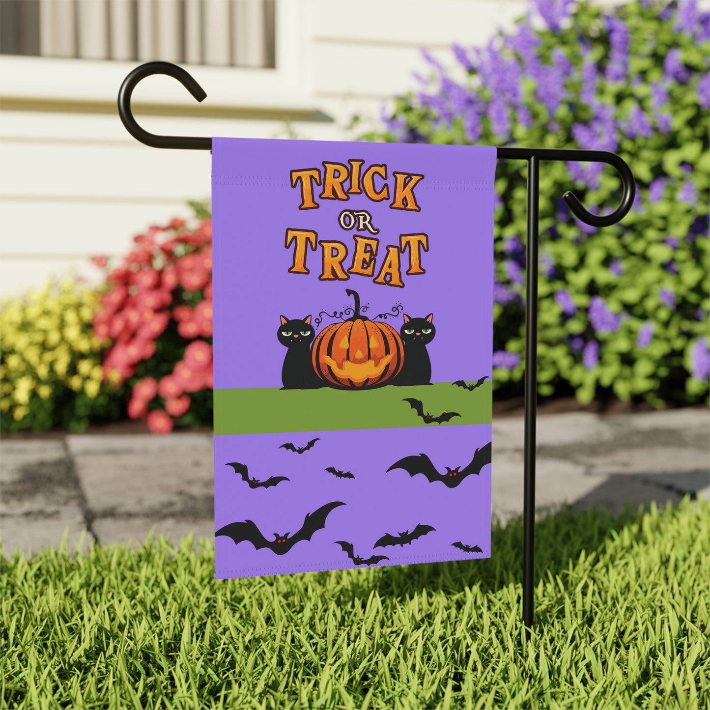 Black Cats & Jack-o-Lantern Trick or Treat 2-Sided Garden & House Banner