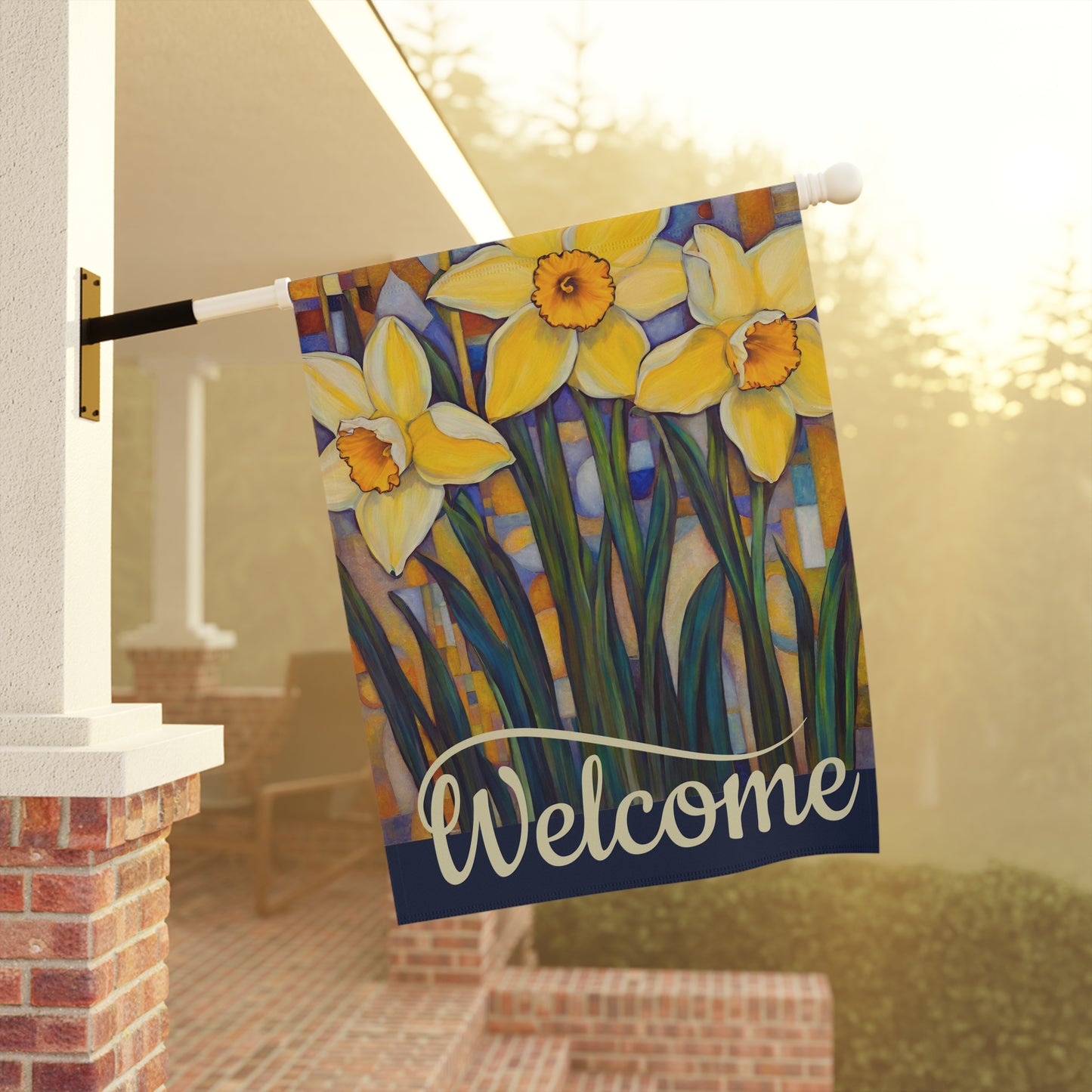 Happy Daffodils Welcome 2-Sided Garden & House Flag/Banner