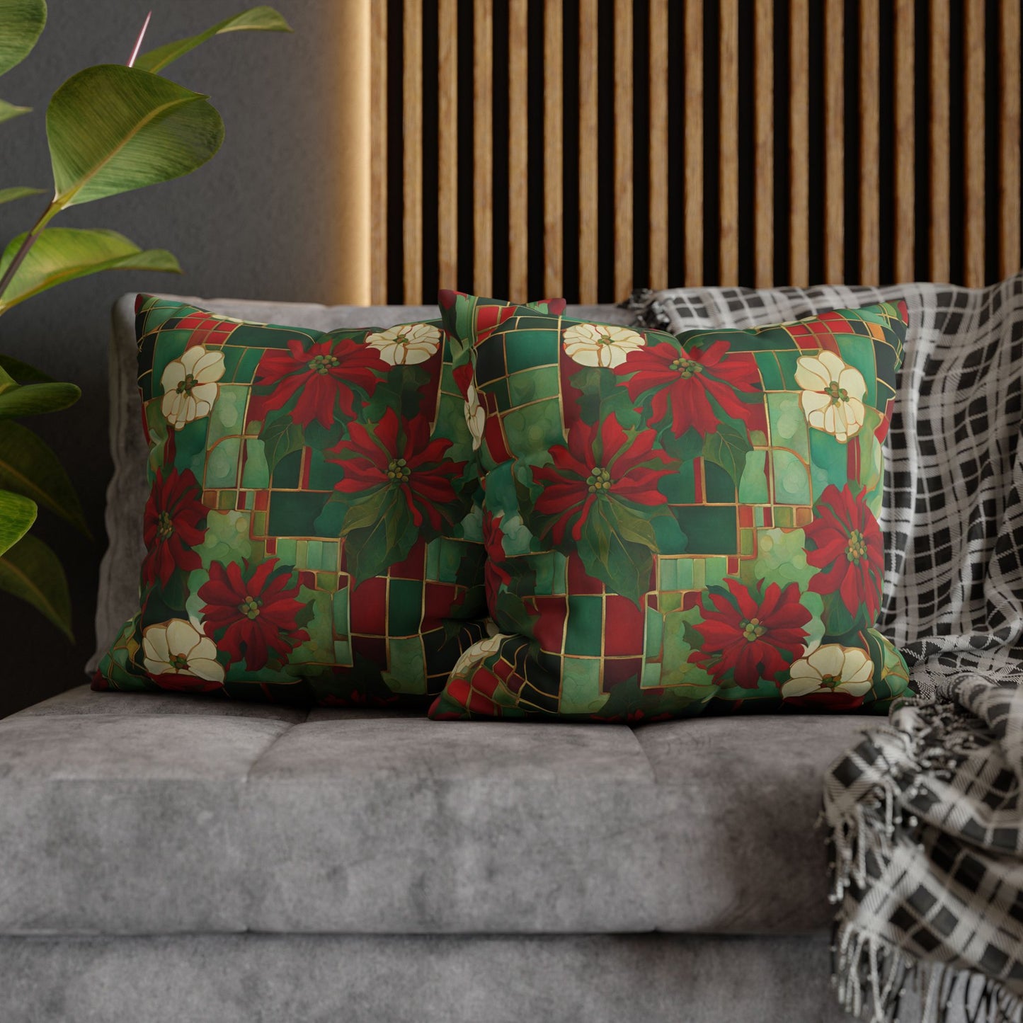 Jo's Poinsettias Square Poly Canvas Pillowcase