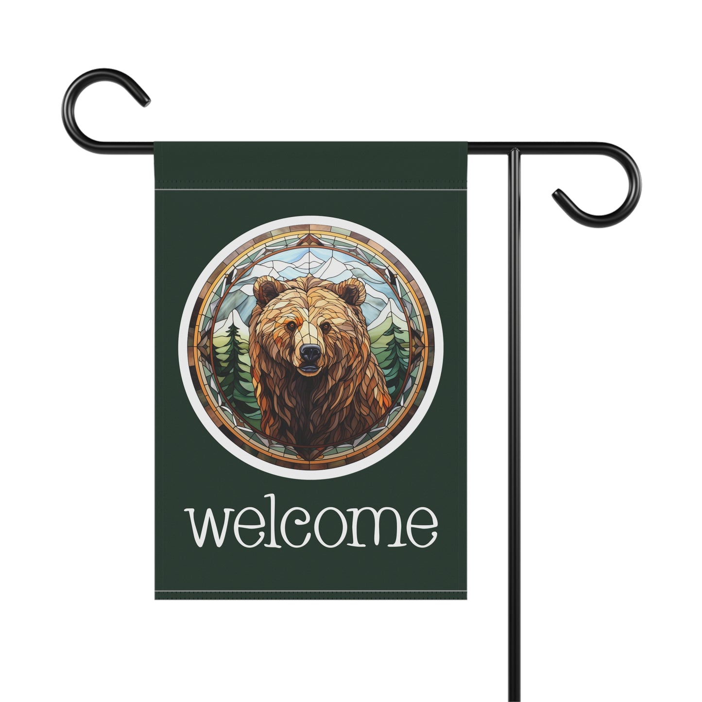 Grizzly Bear on Green Welcome 2-Sided Garden & House Flag/Banner