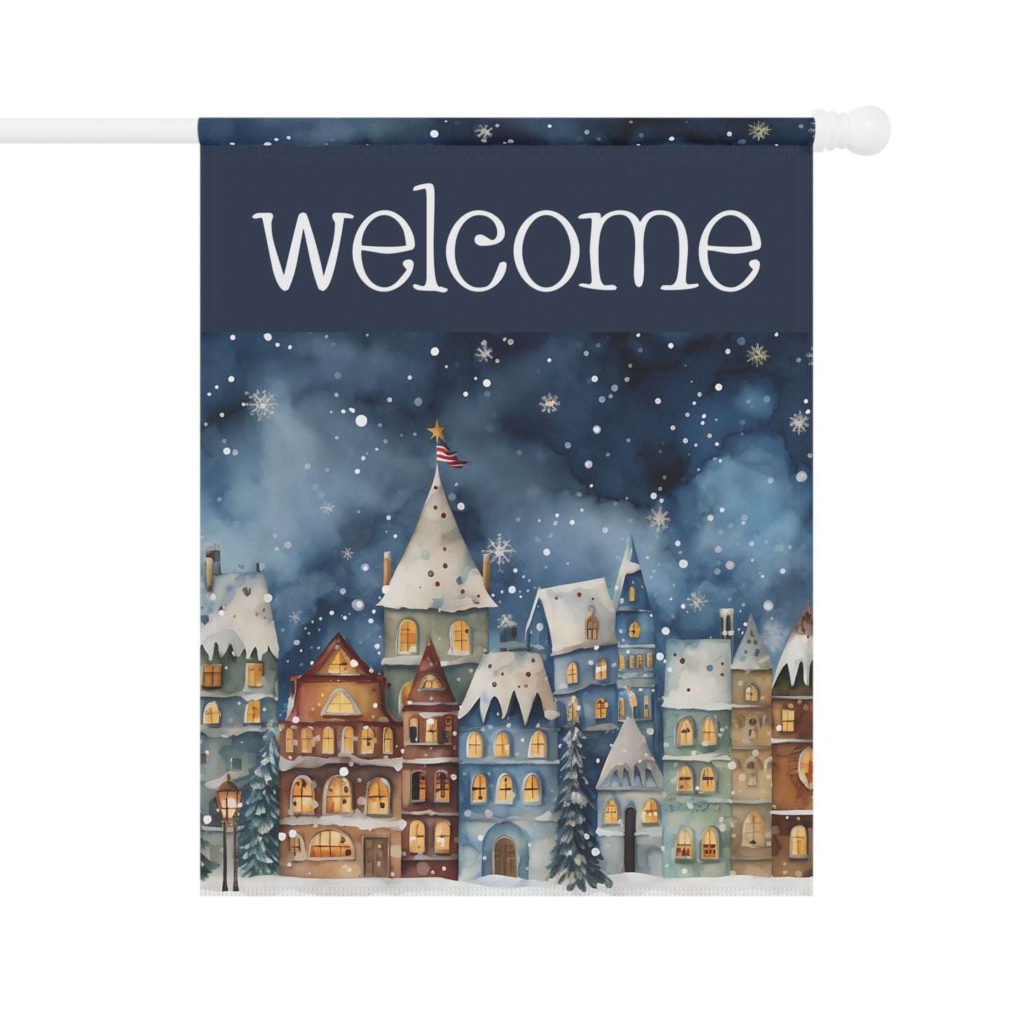 Winter Town Welcome 2-Sided Garden & House Flag/Banner