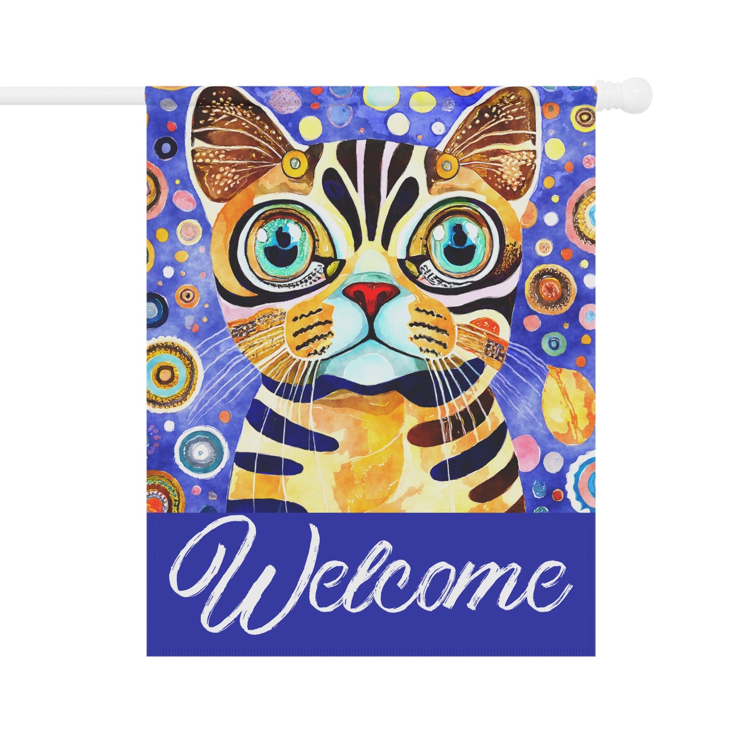 Funky Bright Cat Welcome 2-Sided Garden & House Flag/Banner