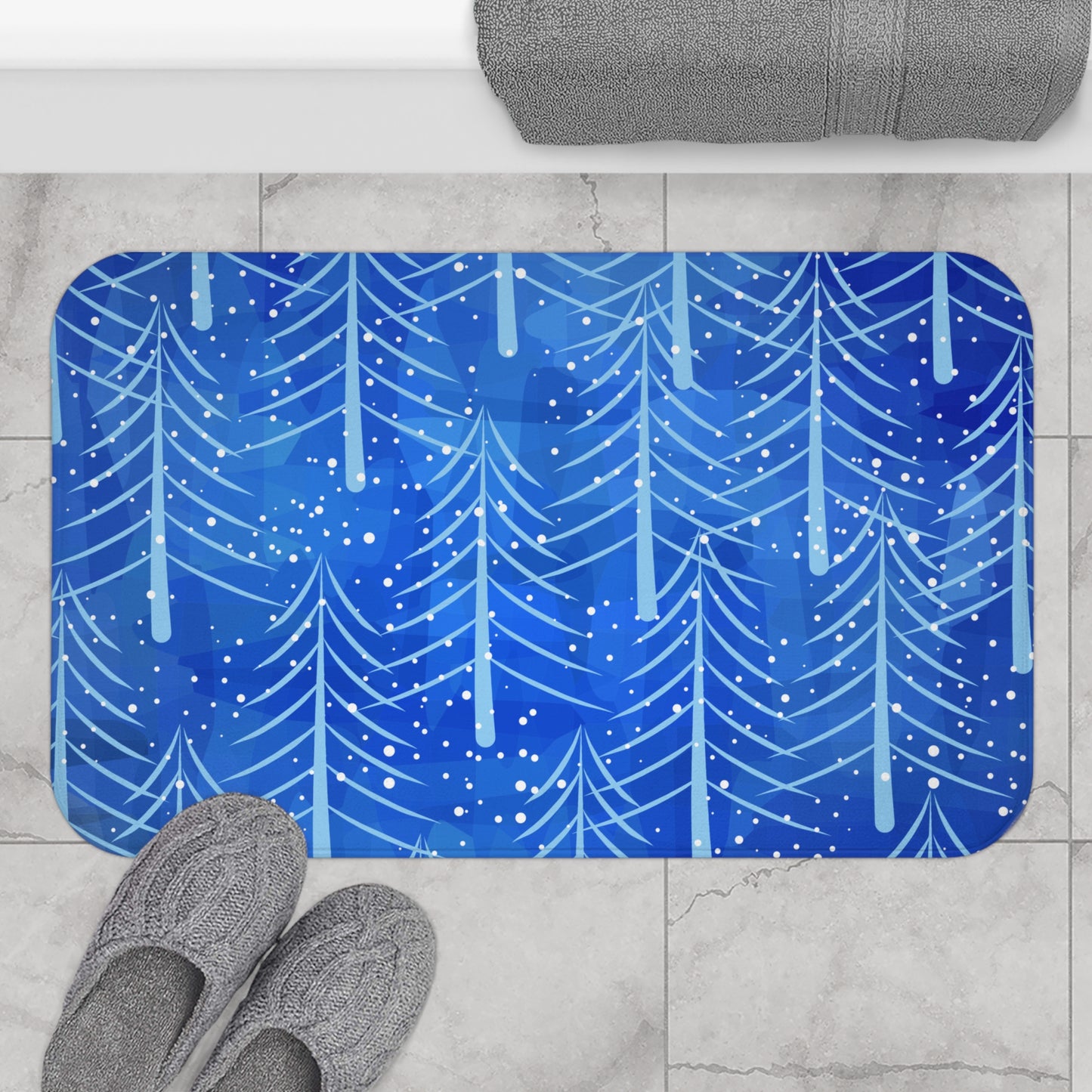 Blue Christmas Trees Microfiber Bath Mat