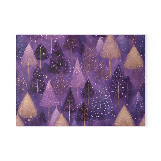 Purple Christmas Trees Tempered Glass Cutting Board