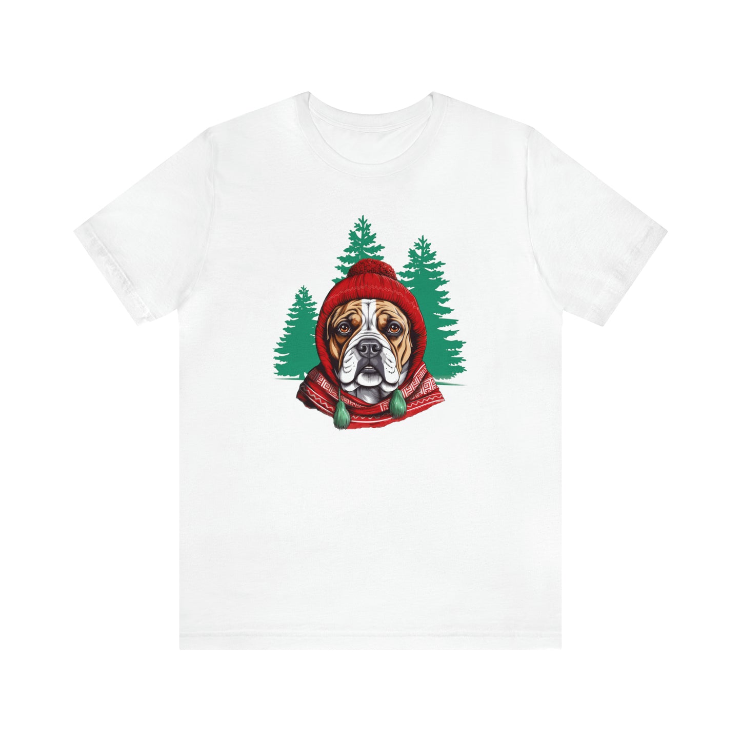 Bulldog In Stocking Hat & Scarf Winter Unisex Jersey Short Sleeve Tee