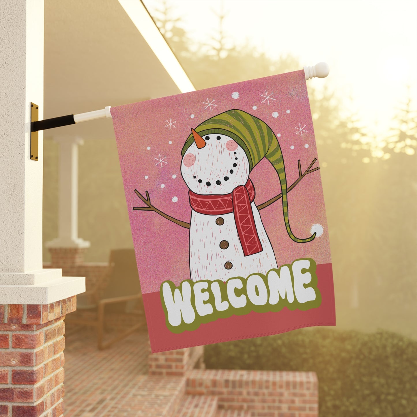 Watercolor Snowman Welcome 2-Sided Garden & House Flag/Banner