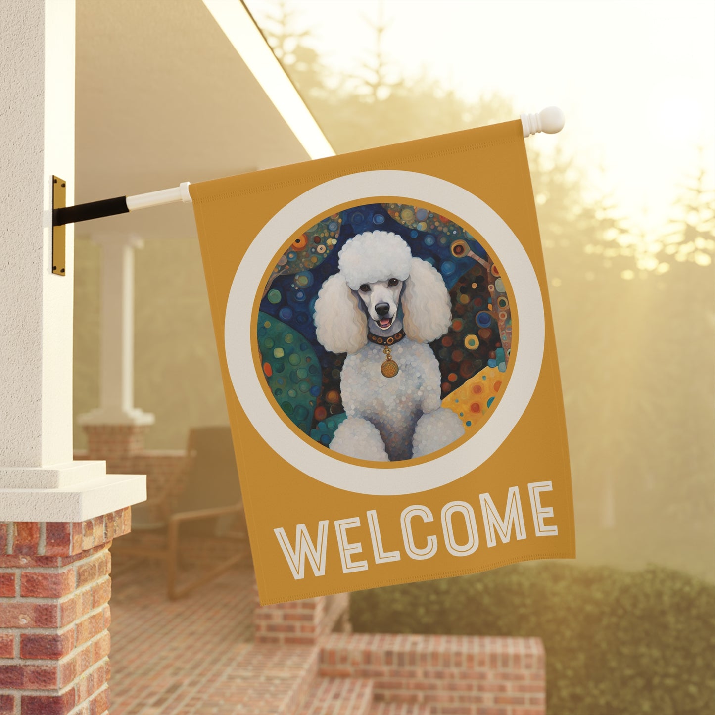 White Poodle Welcome 2-Sided Garden & House Flag/Banner