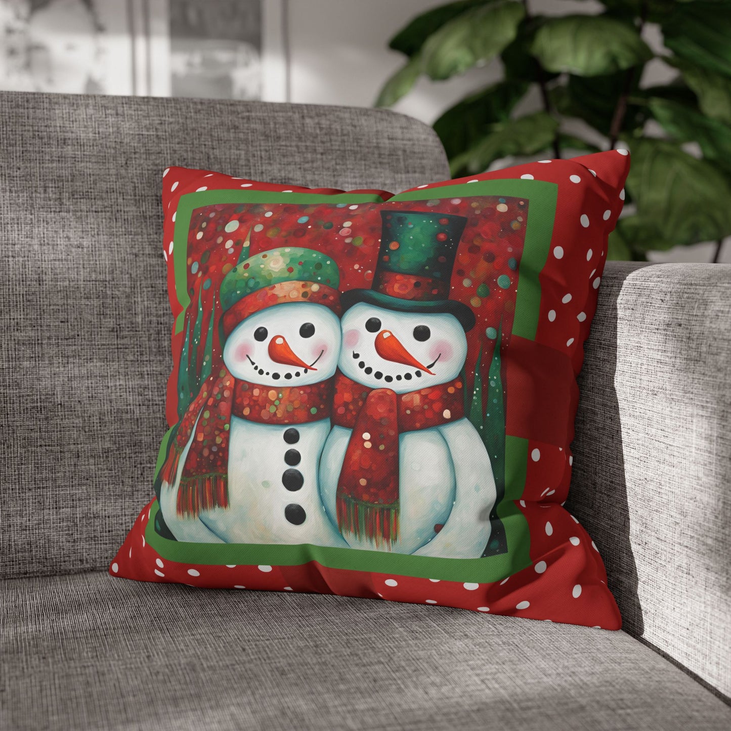 Frosty Friends Square Poly Canvas Pillowcase