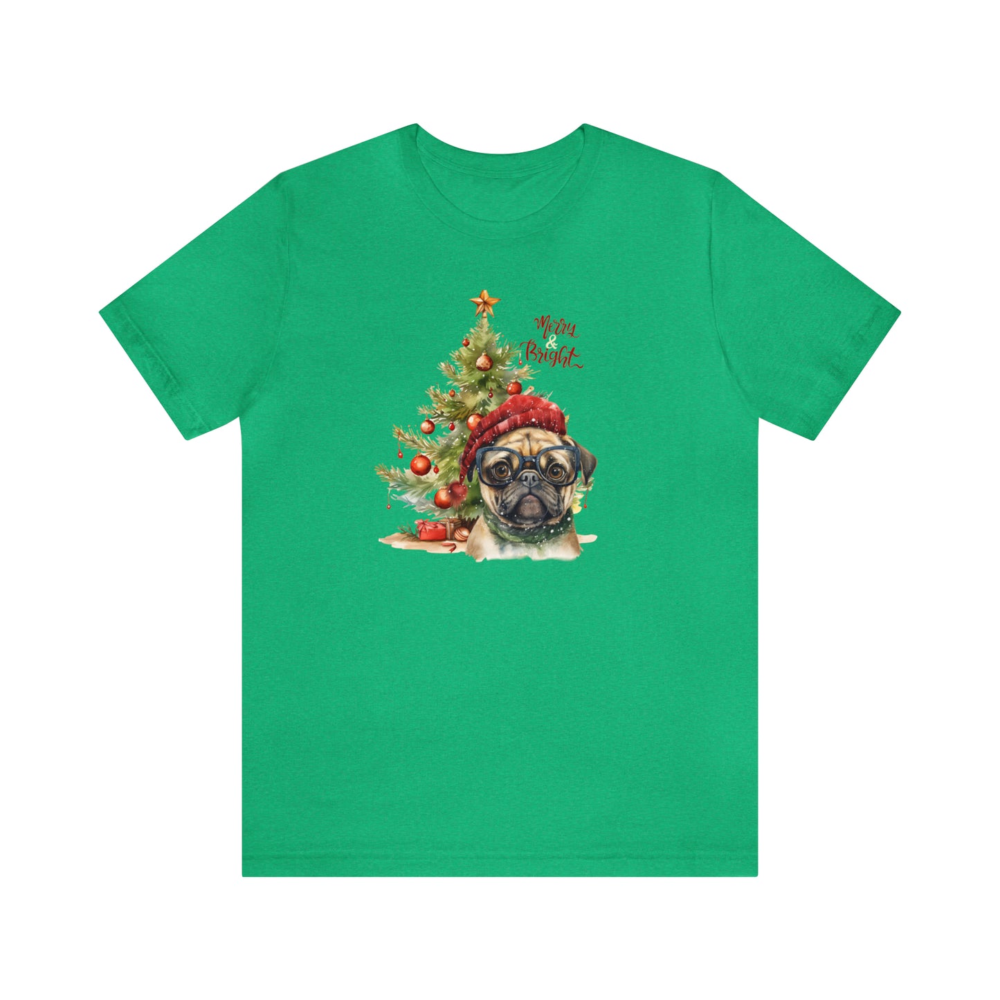 Merry & Bright Pug in Glasses Unisex Jersey Short Sleeve Tee