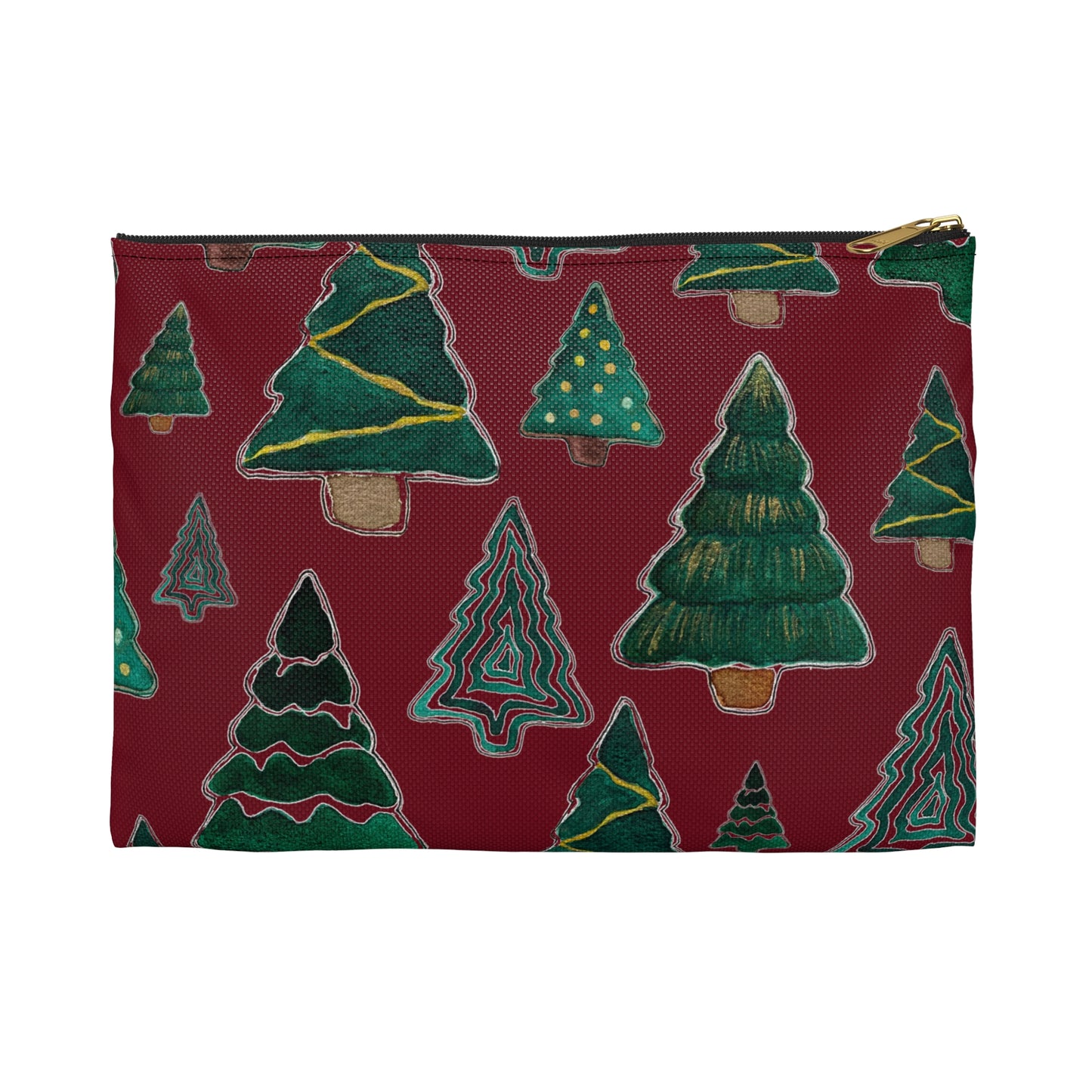 Christmas Tree Cutouts on Maroon Accessory Pouch