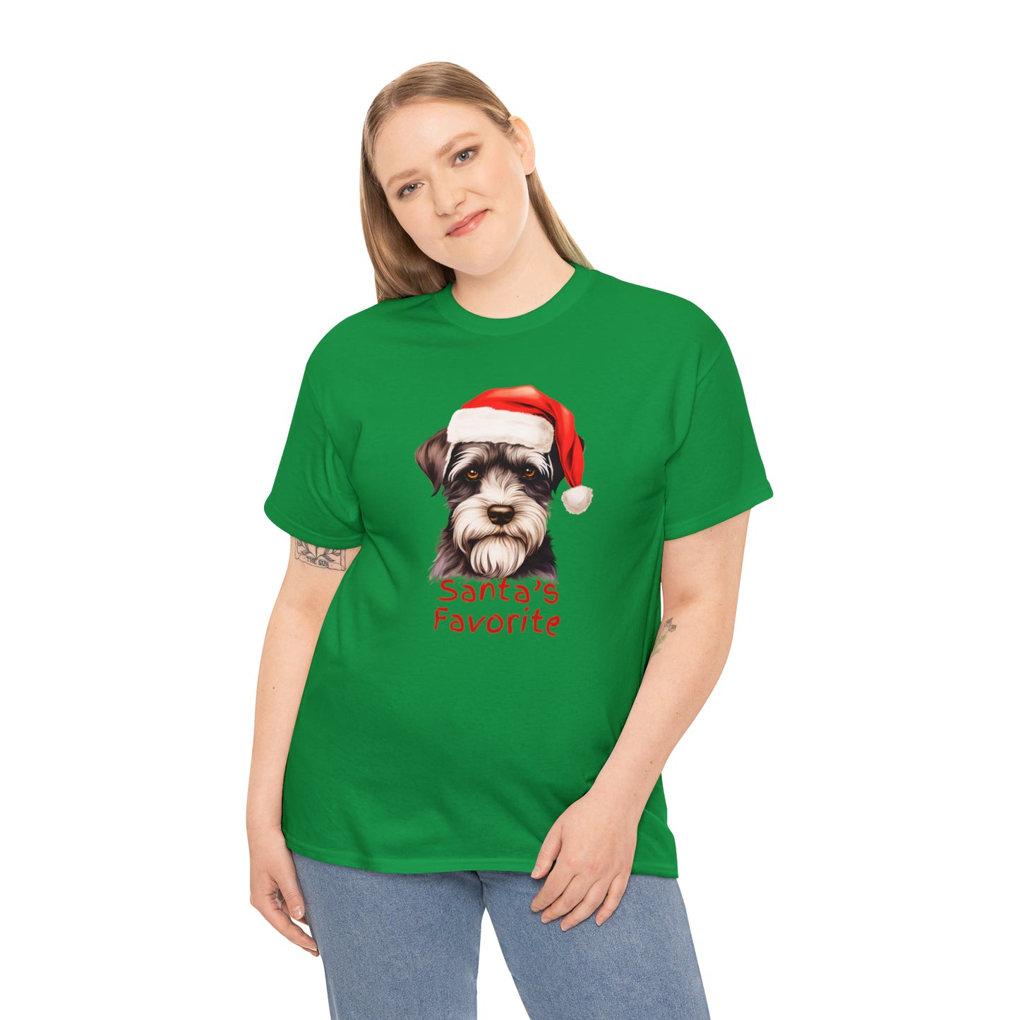 Santa's Favorite Miniature Schnauzer Unisex Heavy Cotton Tee