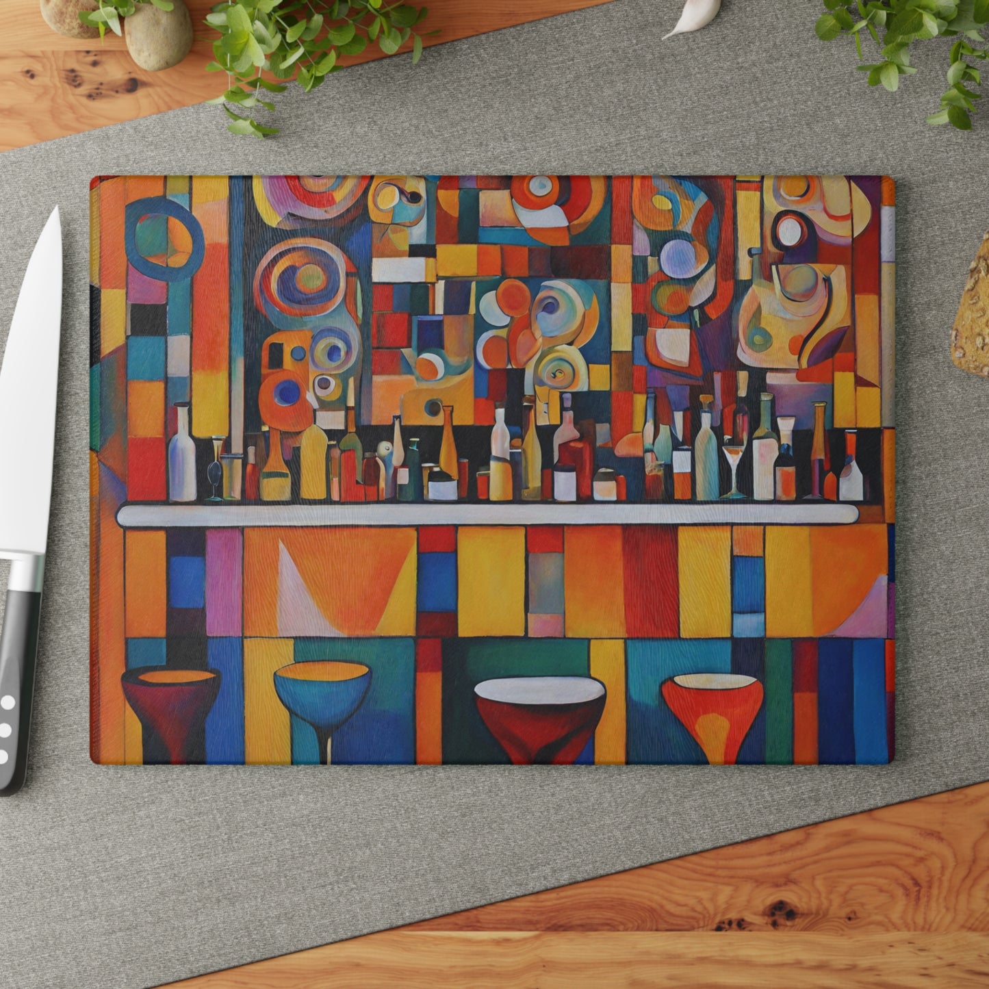 Funky Bar Abstract Art Tempered Glass Cutting Board