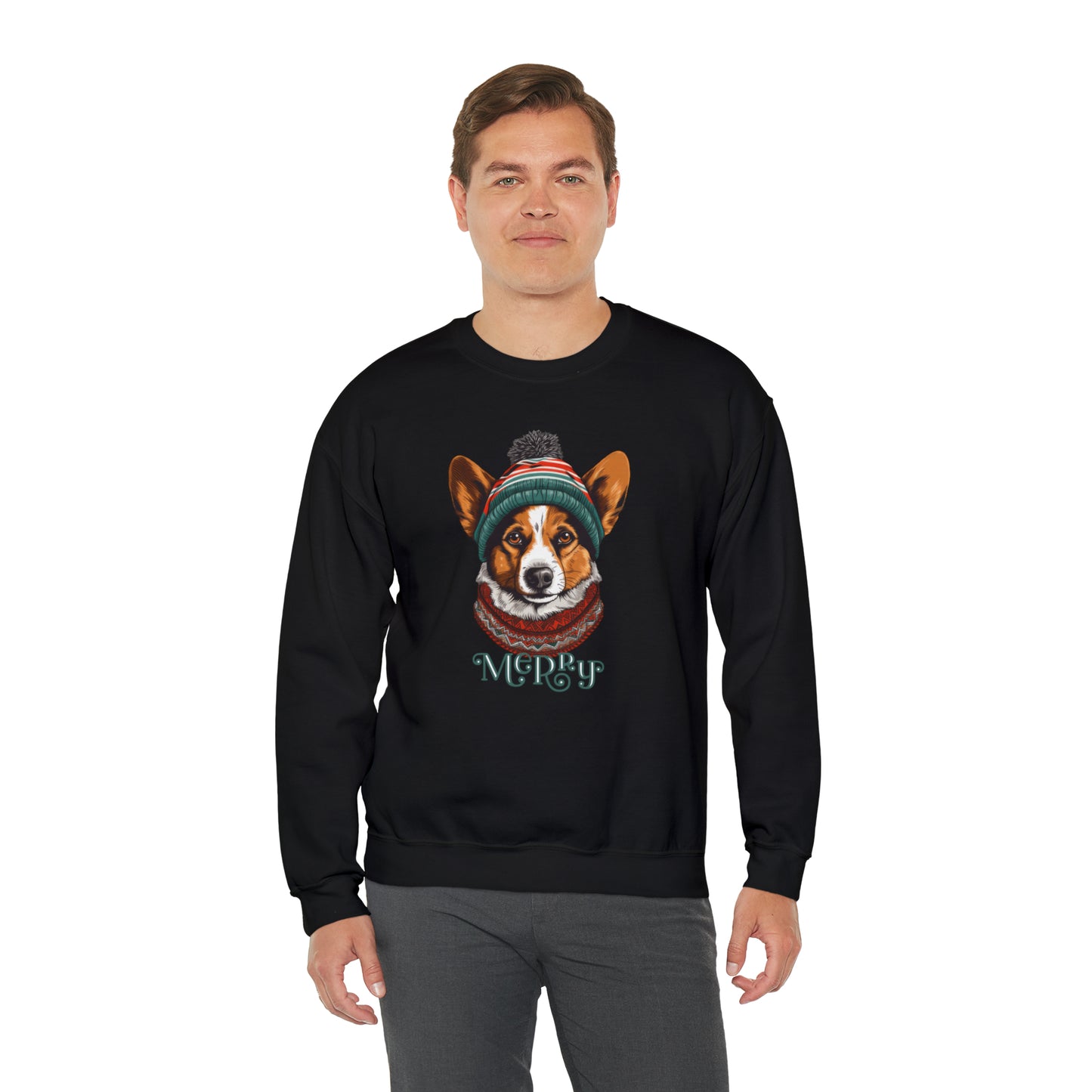 Merry Corgi in Hat & Scarf Unisex Heavy Blend™ Crewneck Sweatshirt