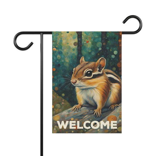 Mountain Forest Chipmunk Welcome 2-Sided Garden & House Flag/Banner