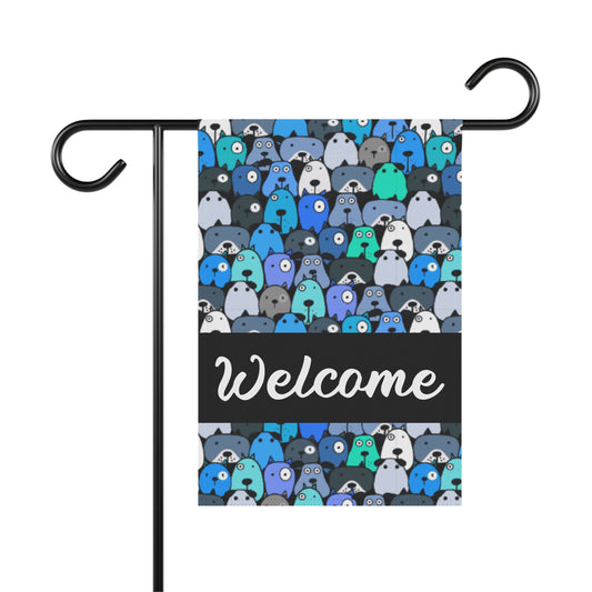 Blue Pups Welcome 2-Sided Garden & House Flag/Banner