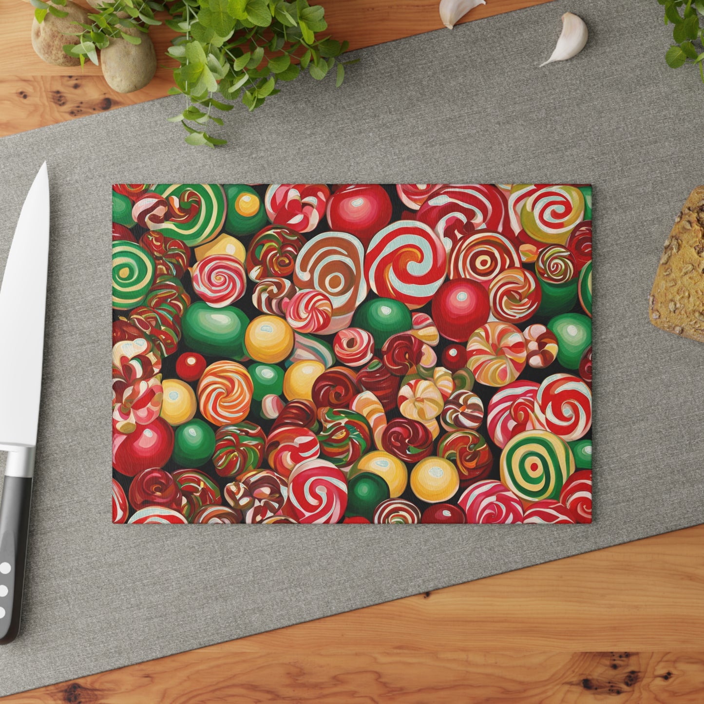 Christmas Candy Tempered Glass Cutting Board