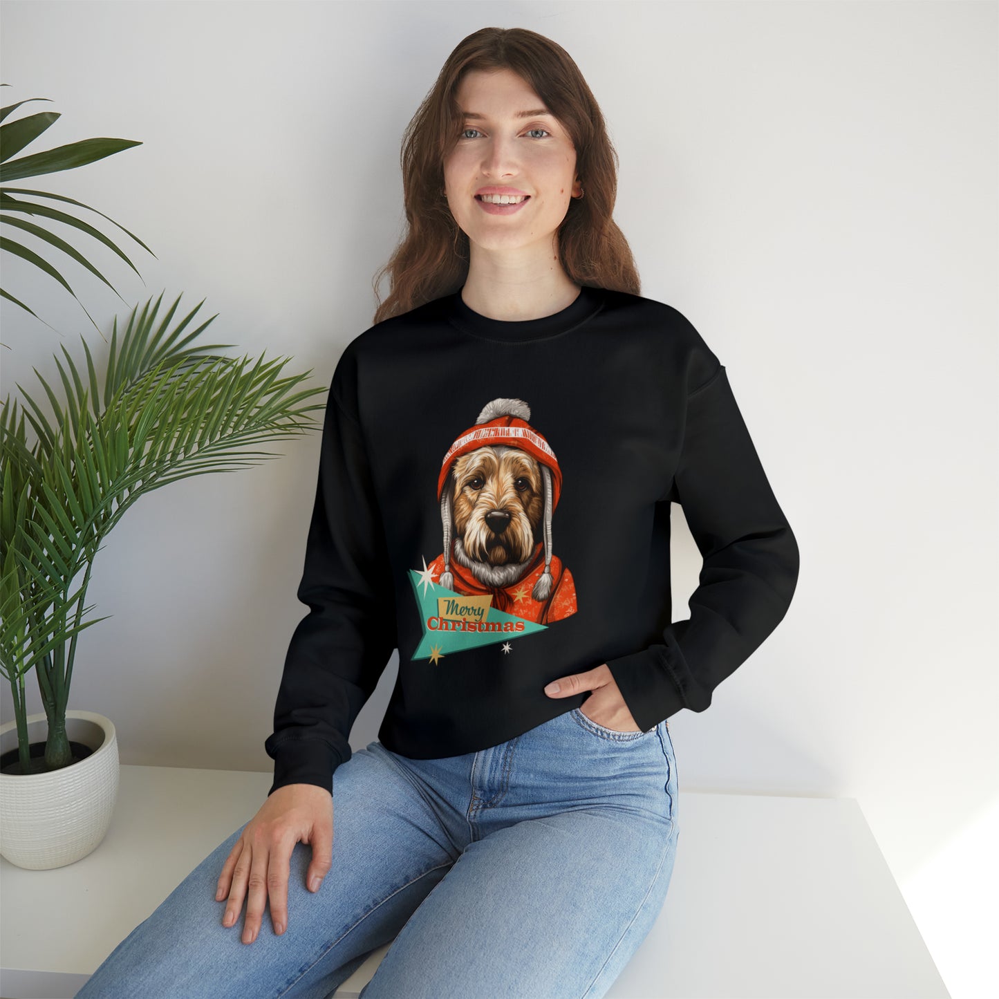 Soft Coated Wheaten Terrier Retro Merry Christmas Unisex Heavy Blend™ Crewneck Sweatshirt