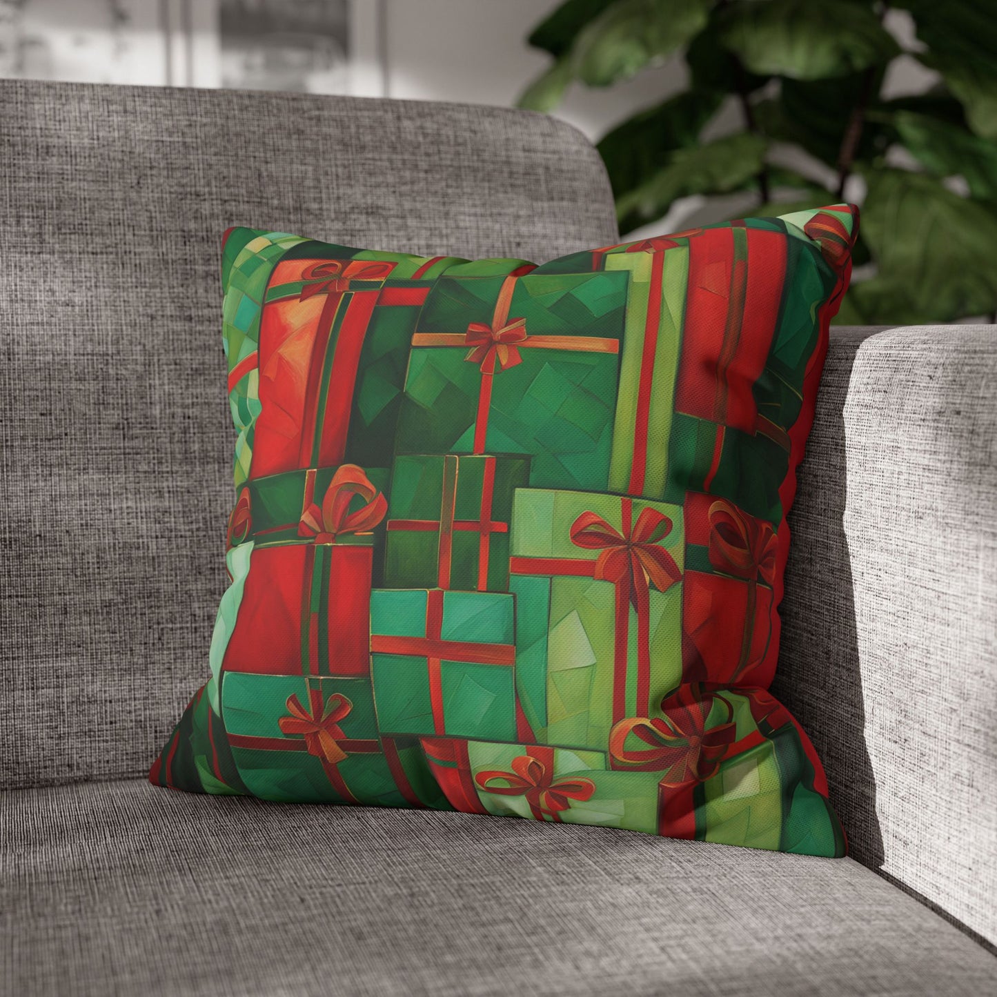 All Wrapped Up Holiday Square Poly Canvas Pillowcase