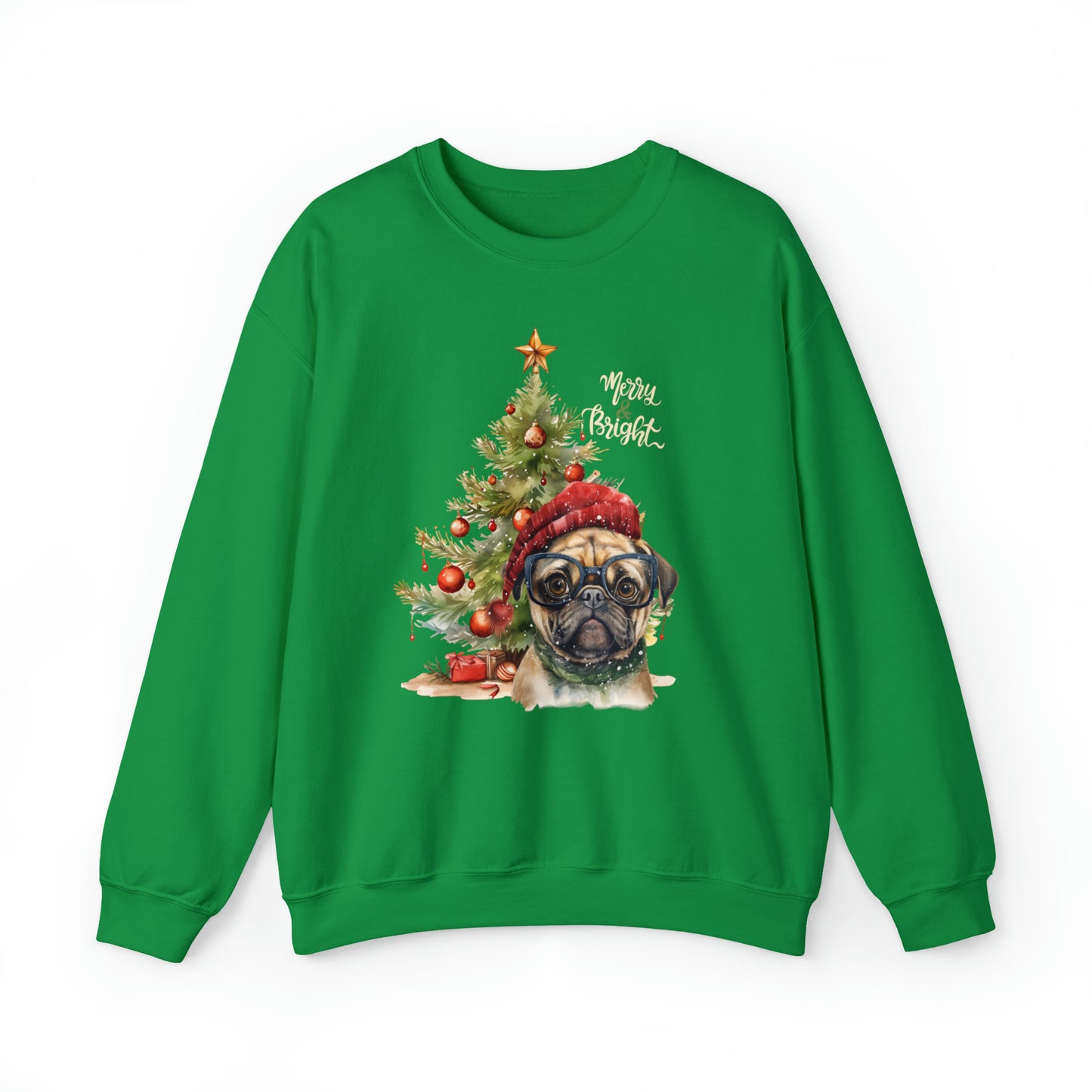 Pug in Glasses Merry & Bright Unisex Heavy Blend™ Crewneck Sweatshirt