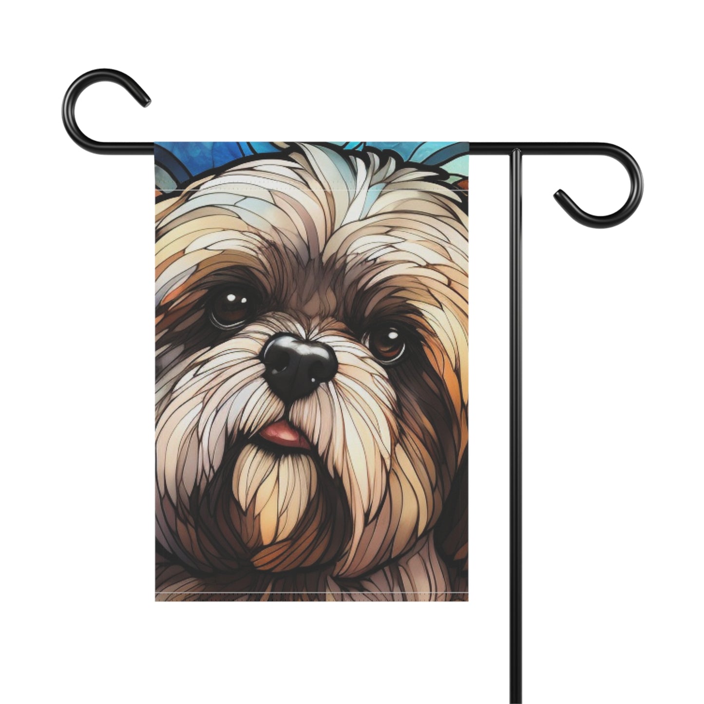 Lhasa Apso Stained Glass Look 2-Sided Garden & House Flag/Banner