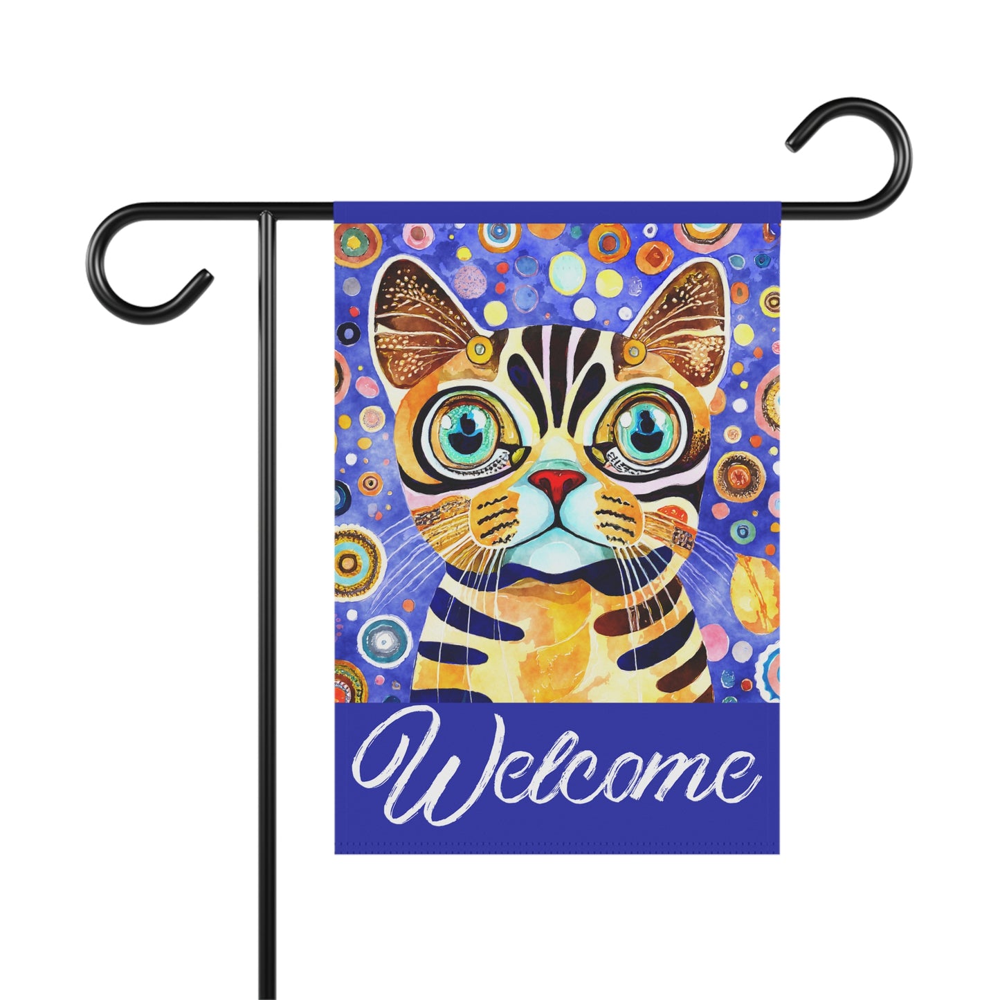 Funky Bright Cat Welcome 2-Sided Garden & House Flag/Banner